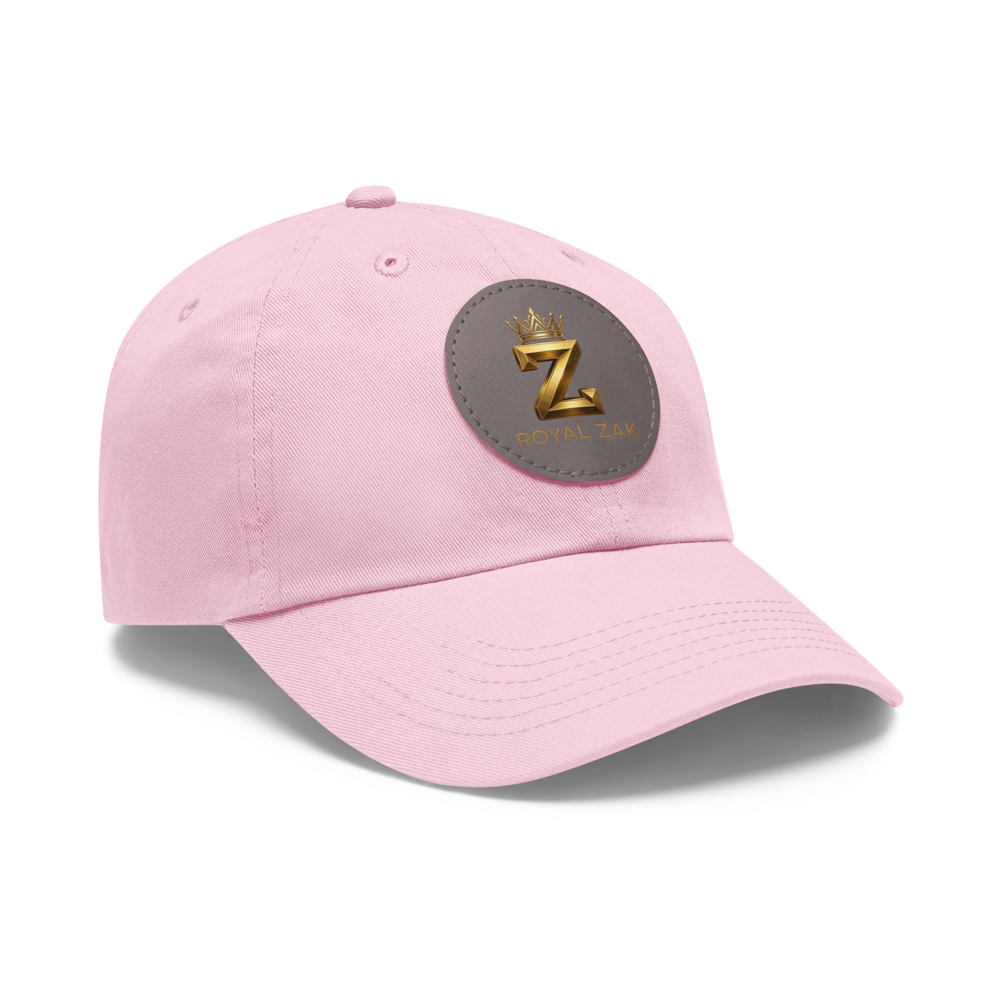 Round Leather Patch Dad Hat — Gold 'Royal Zak' Crown Emblem