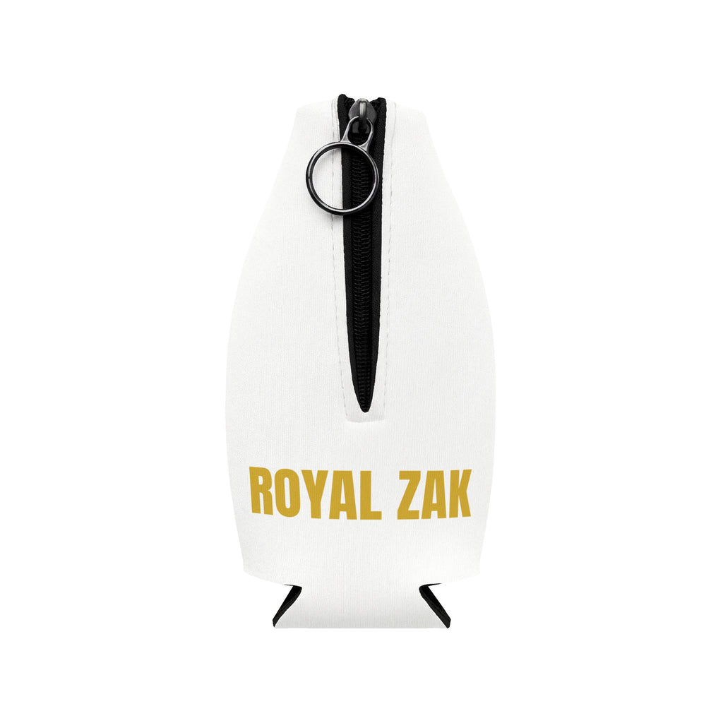 Zip-Up Bottle Cooler Sleeve — "Royal Zak" Gold Crown Monogram Cooler