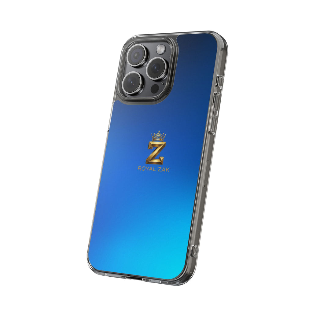 Clear Impact-Resistant Phone Case — Blue Gradient with Gold “Royal Zak” Crown Logo
