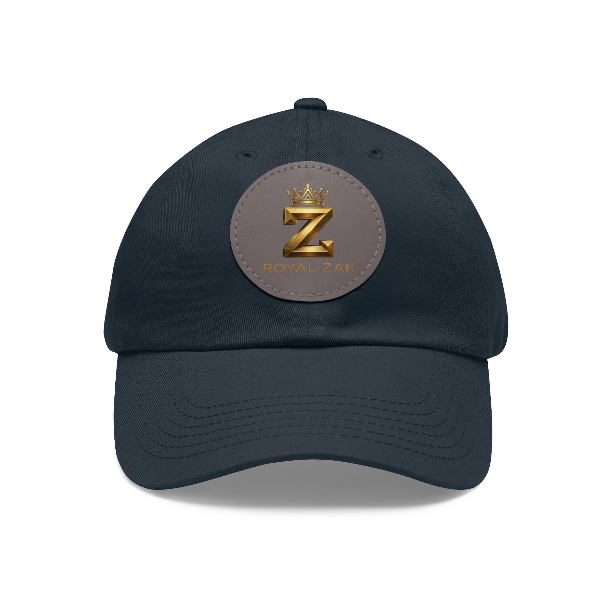 Round Leather Patch Dad Hat — Gold 'Royal Zak' Crown Emblem