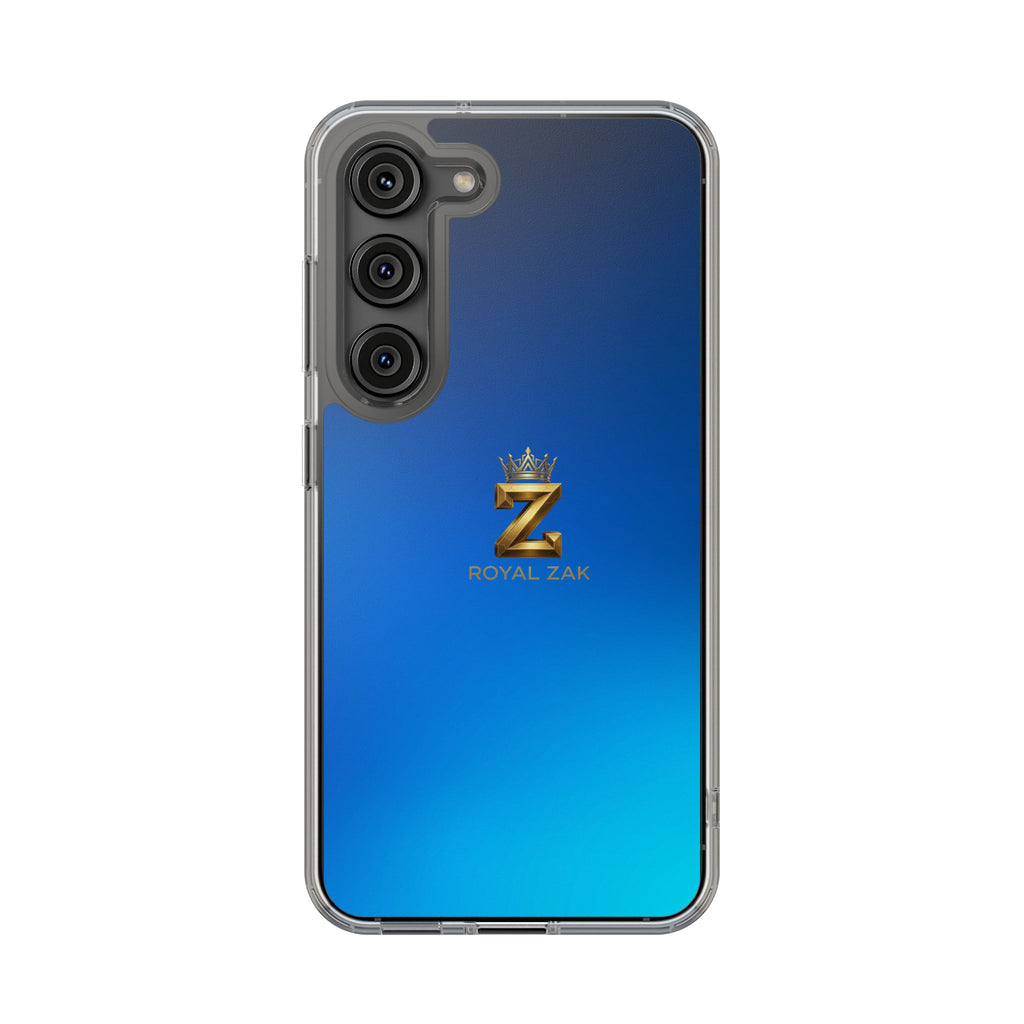 Clear Impact-Resistant Phone Case — Blue Gradient with Gold “Royal Zak” Crown Logo