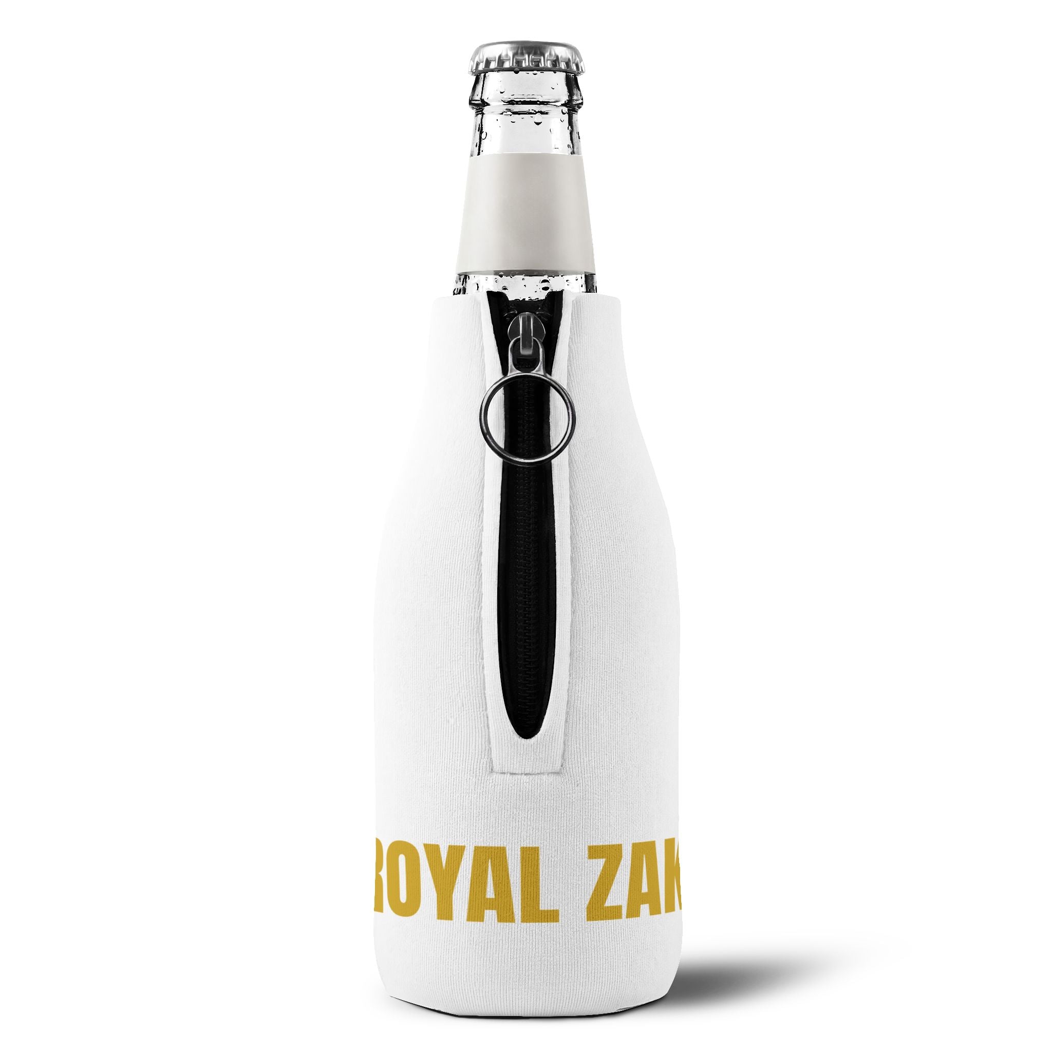 Zip-Up Bottle Cooler Sleeve — "Royal Zak" Gold Crown Monogram Cooler