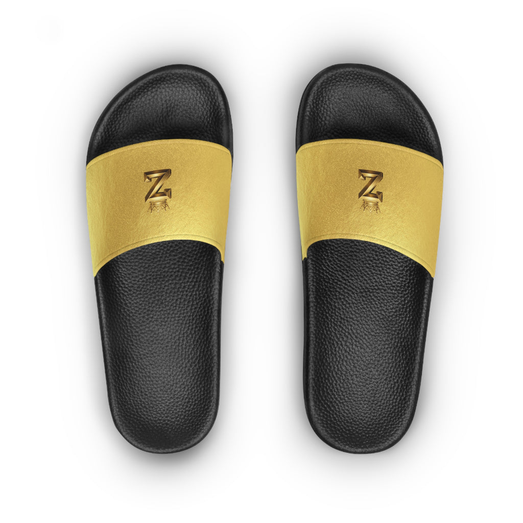 Gold Monogram Slide Sandals — Women’s Casual Pool & Beach Slides