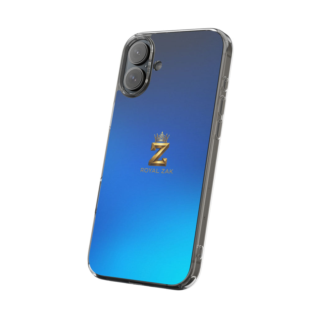 Clear Impact-Resistant Phone Case — Blue Gradient with Gold “Royal Zak” Crown Logo