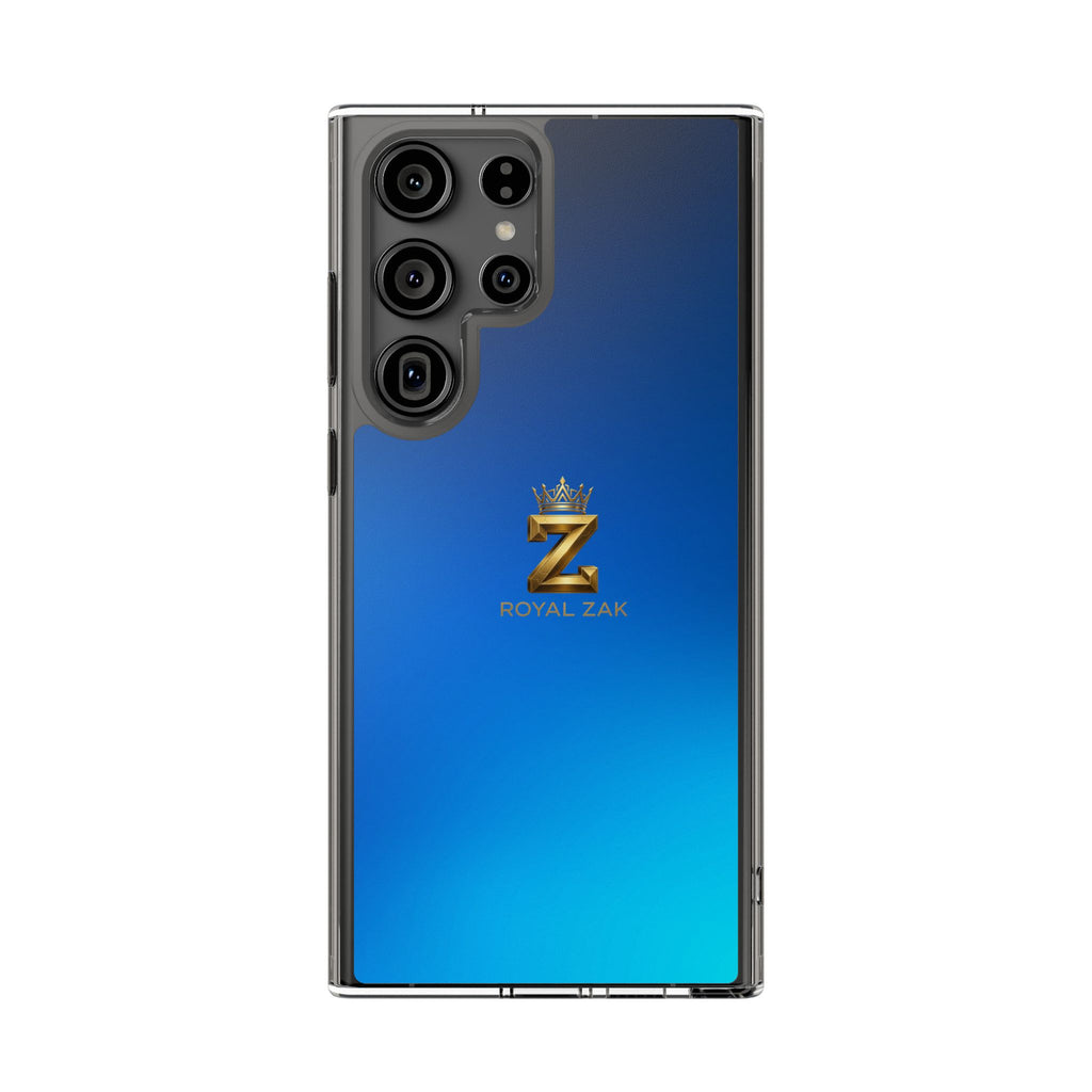 Clear Impact-Resistant Phone Case — Blue Gradient with Gold “Royal Zak” Crown Logo