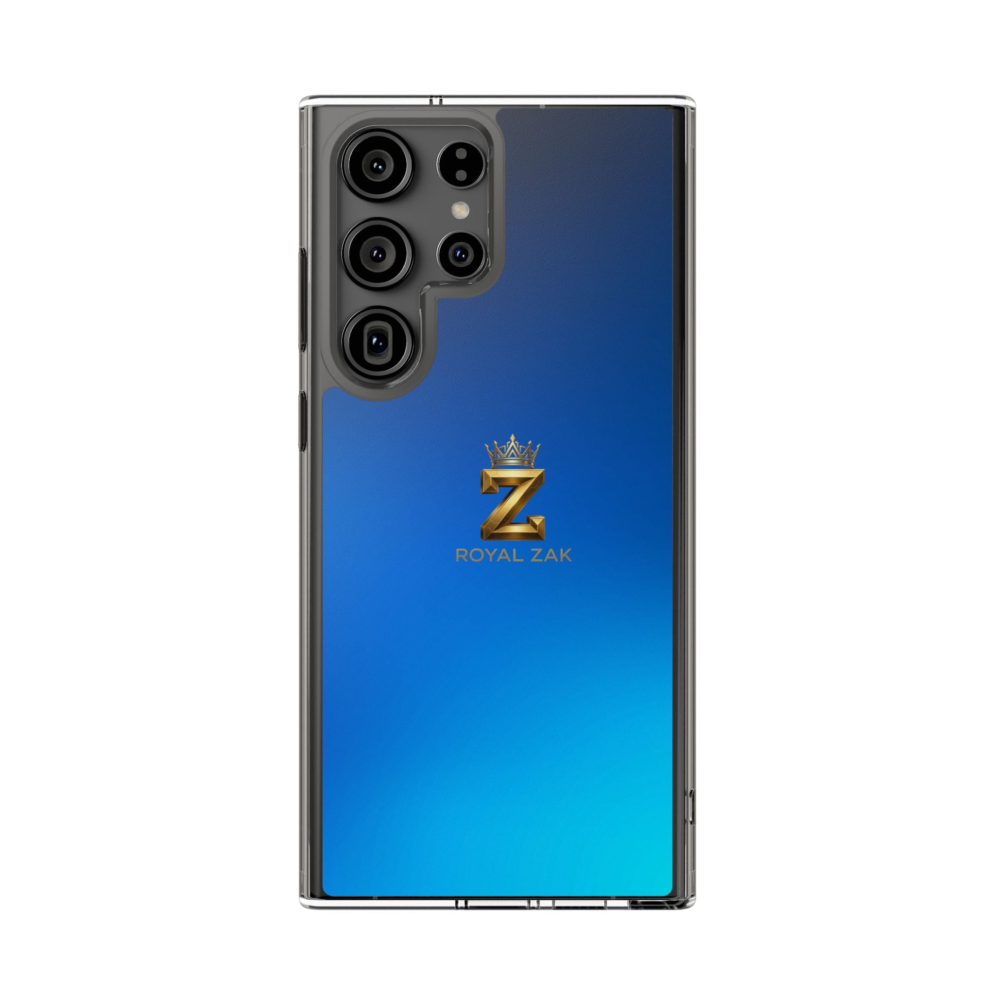 Clear Impact-Resistant Phone Case — Blue Gradient with Gold “Royal Zak” Crown Logo