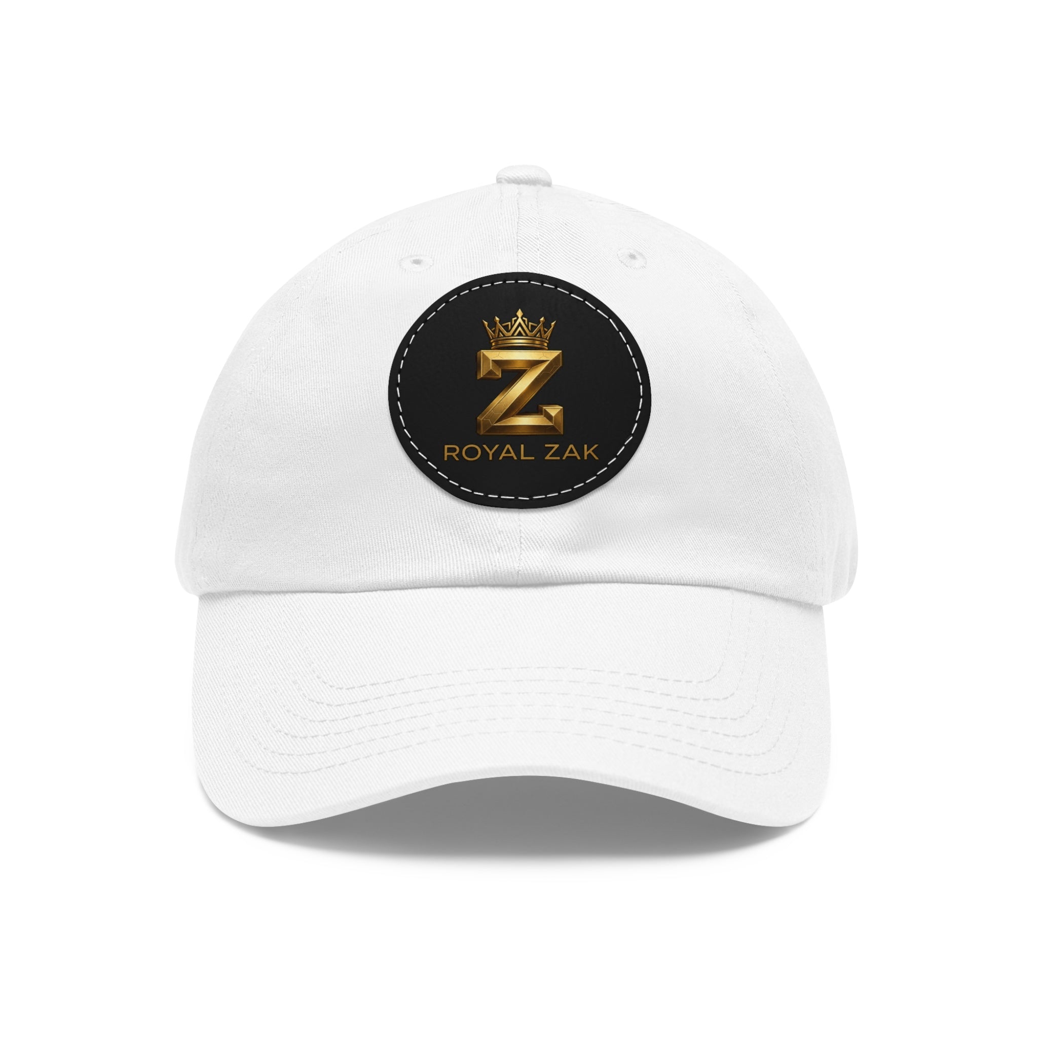 Round Leather Patch Dad Hat — Gold 'Royal Zak' Crown Emblem