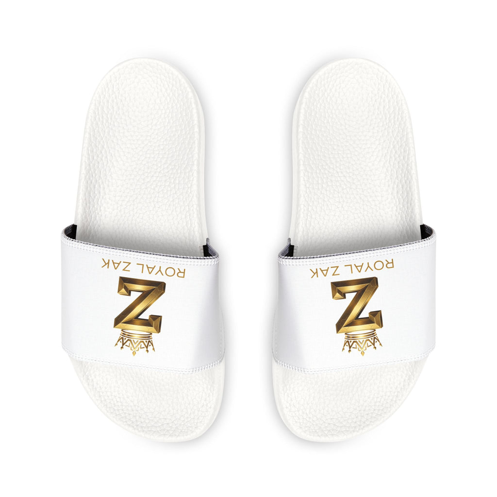 Youth Slide Sandals – White Removable-Strap Slides with Gold 'Z' Crown Logo (Royal Zak)