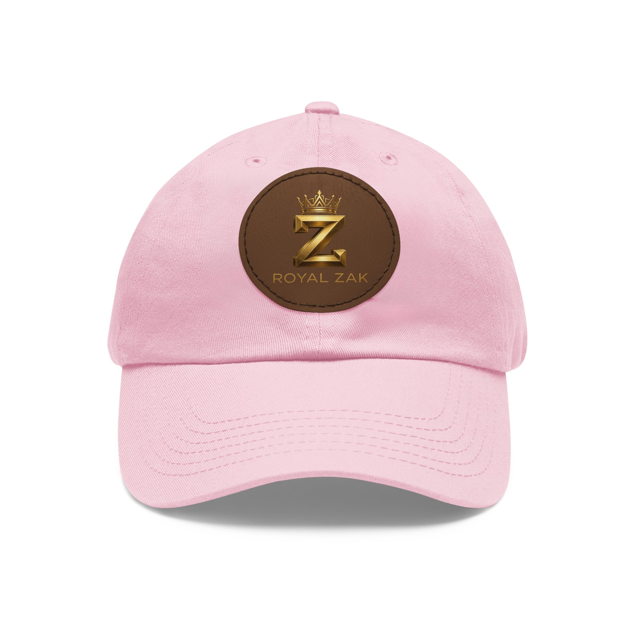 Round Leather Patch Dad Hat — Gold 'Royal Zak' Crown Emblem