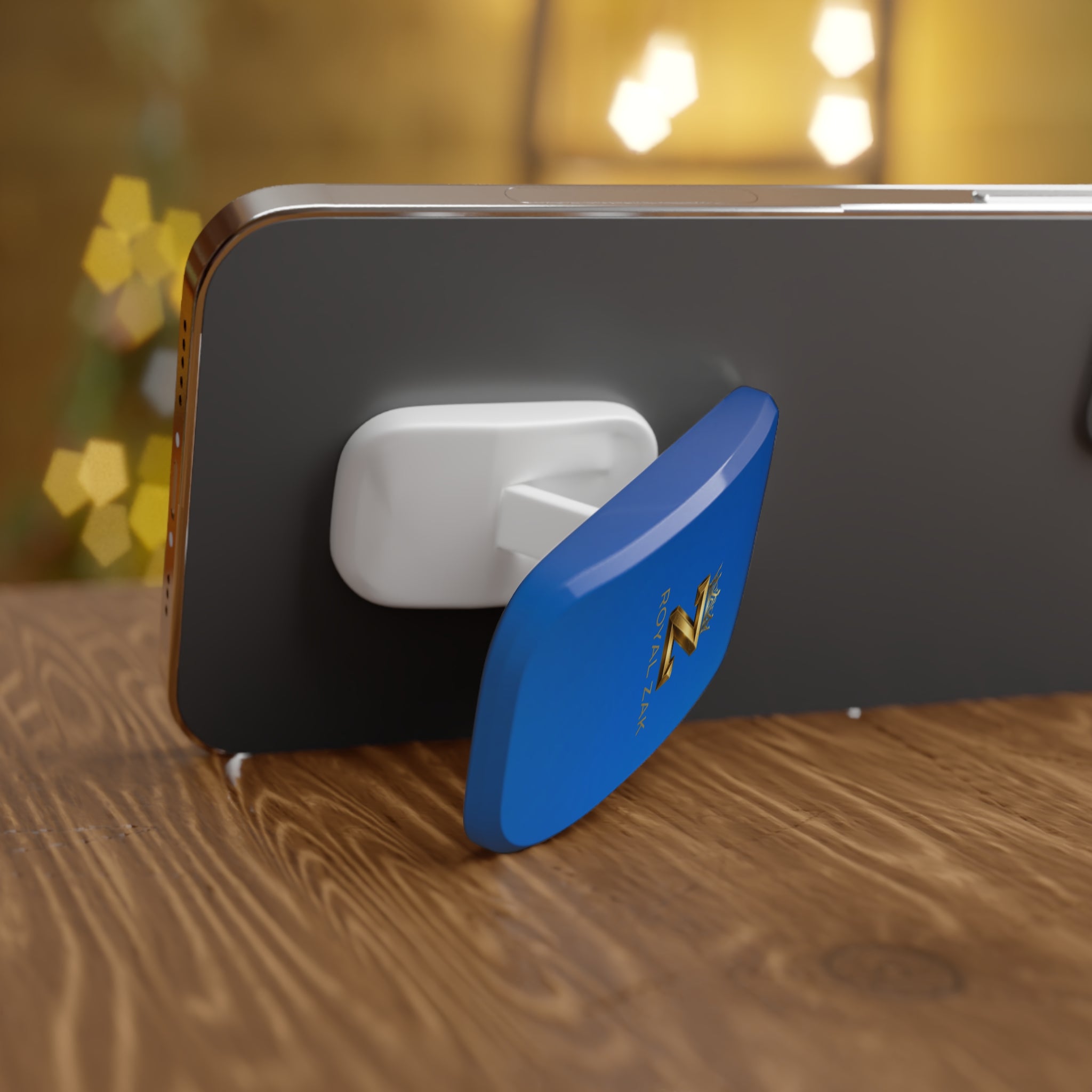 Royal Zak Blue Phone Grip — Gold Crown Z Click-On Stand & Grip