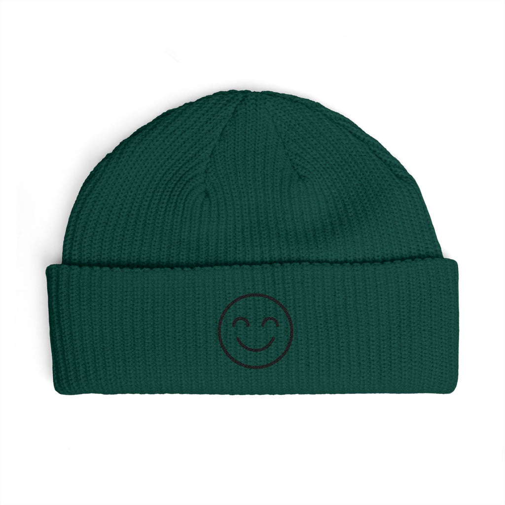 Smiley Face Cuff Beanie — Cozy Knit Winter Hat with Embroidered Smile