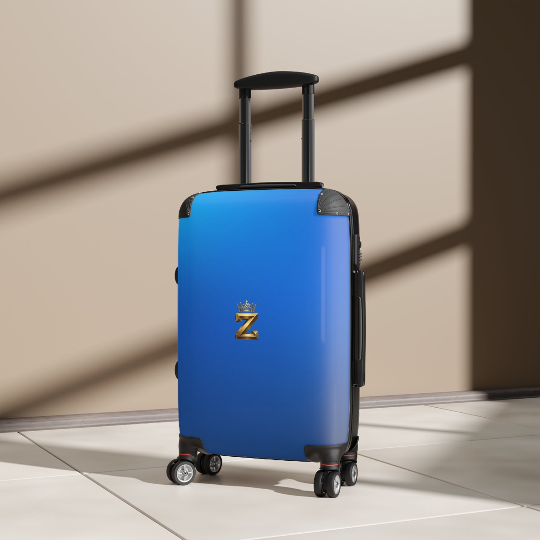 Blue Carry-On Suitcase with Gold Crown “Z” Monogram – Lightweight Spinner Luggage