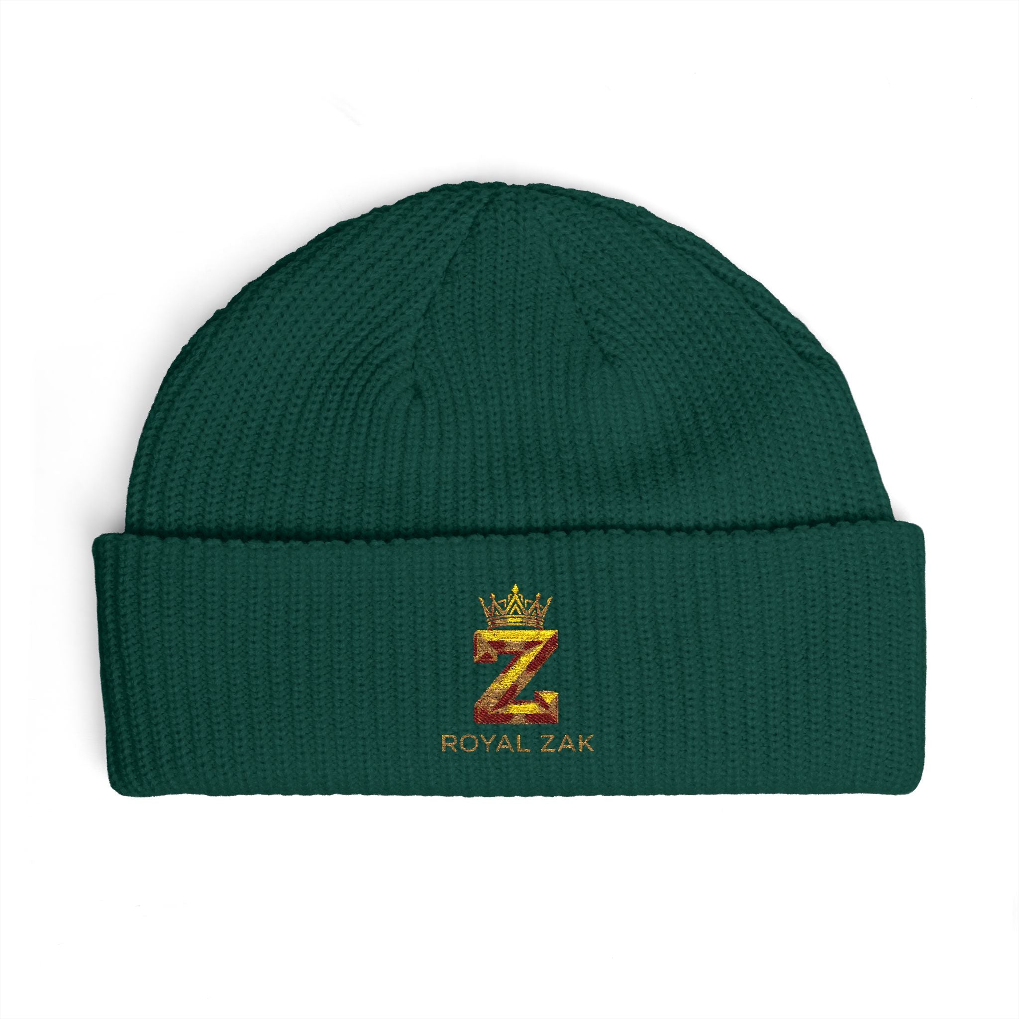Cuff Beanie - 'Royal Zex' Embroidered Crown Knit Hat