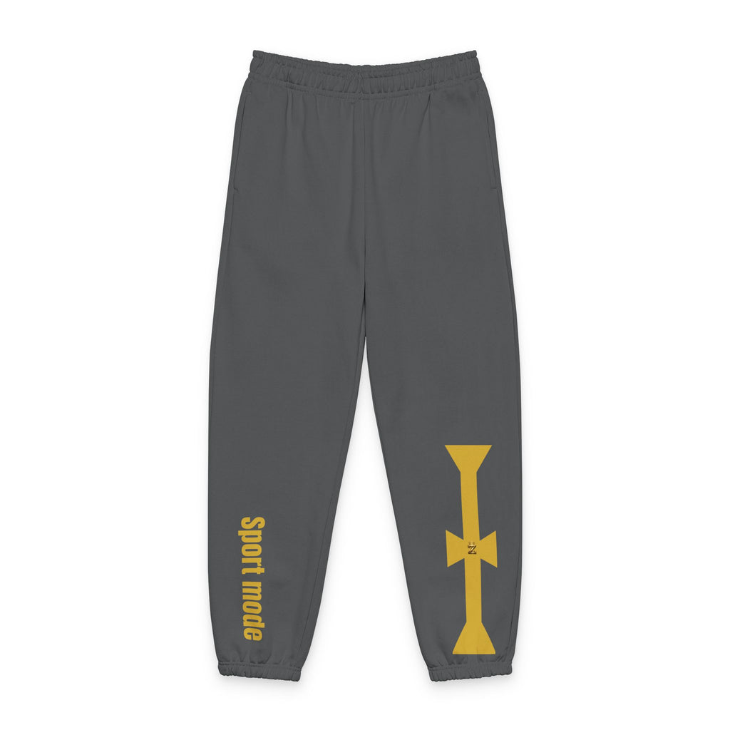 Cross Graphic Sweatpants — Minimal Beige Joggers with Side Text