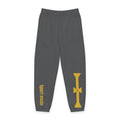 Cross Graphic Sweatpants — Minimal Beige Joggers with Side Text