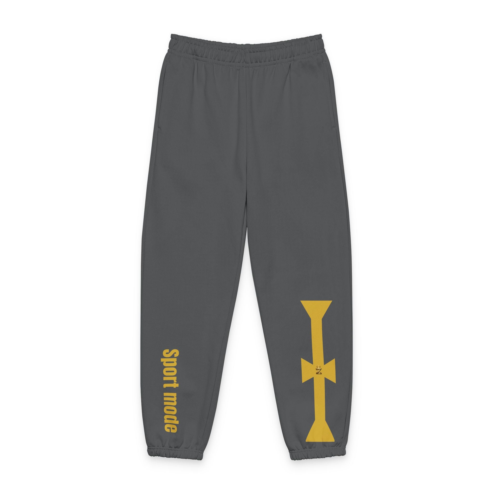 Cross Graphic Sweatpants — Minimal Beige Joggers with Side Text