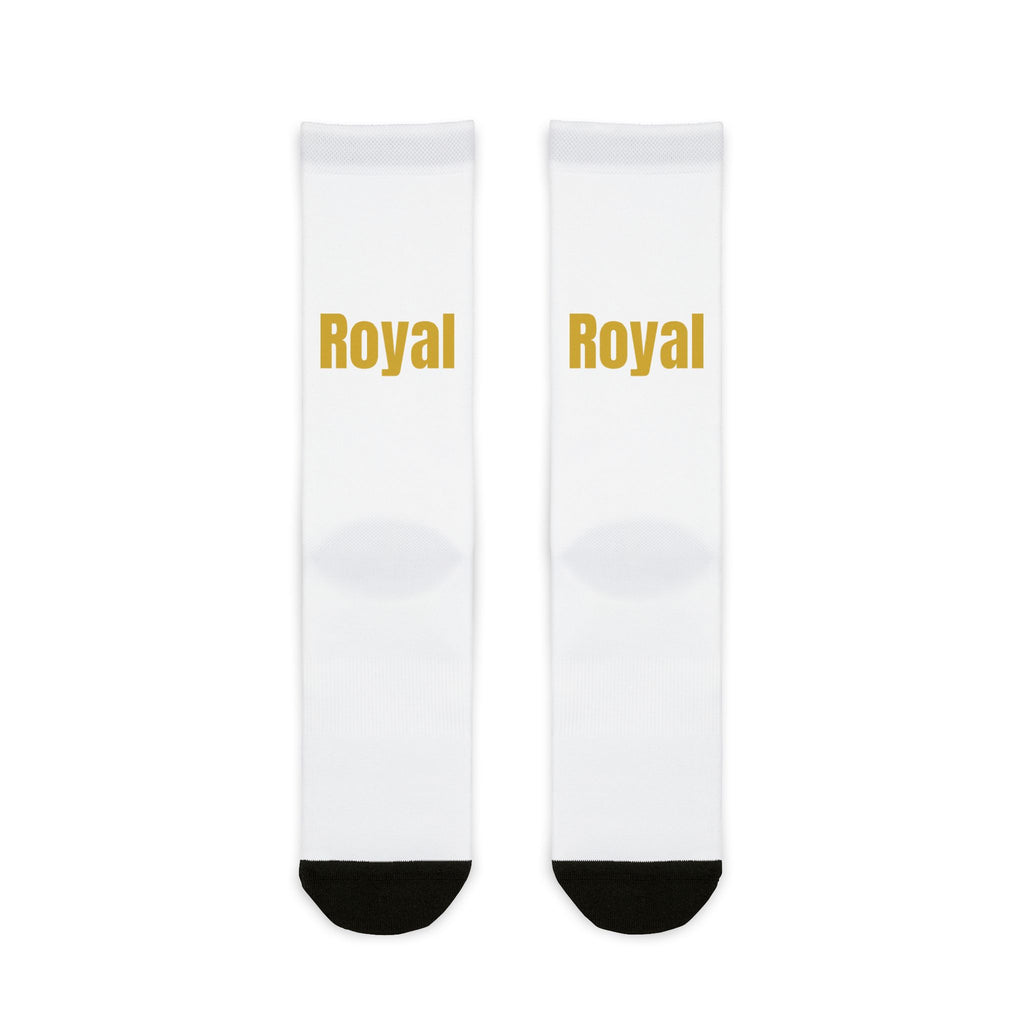 Royal Sublimation Crew Socks – Gold 'Royal' Text & Crown Z Accent