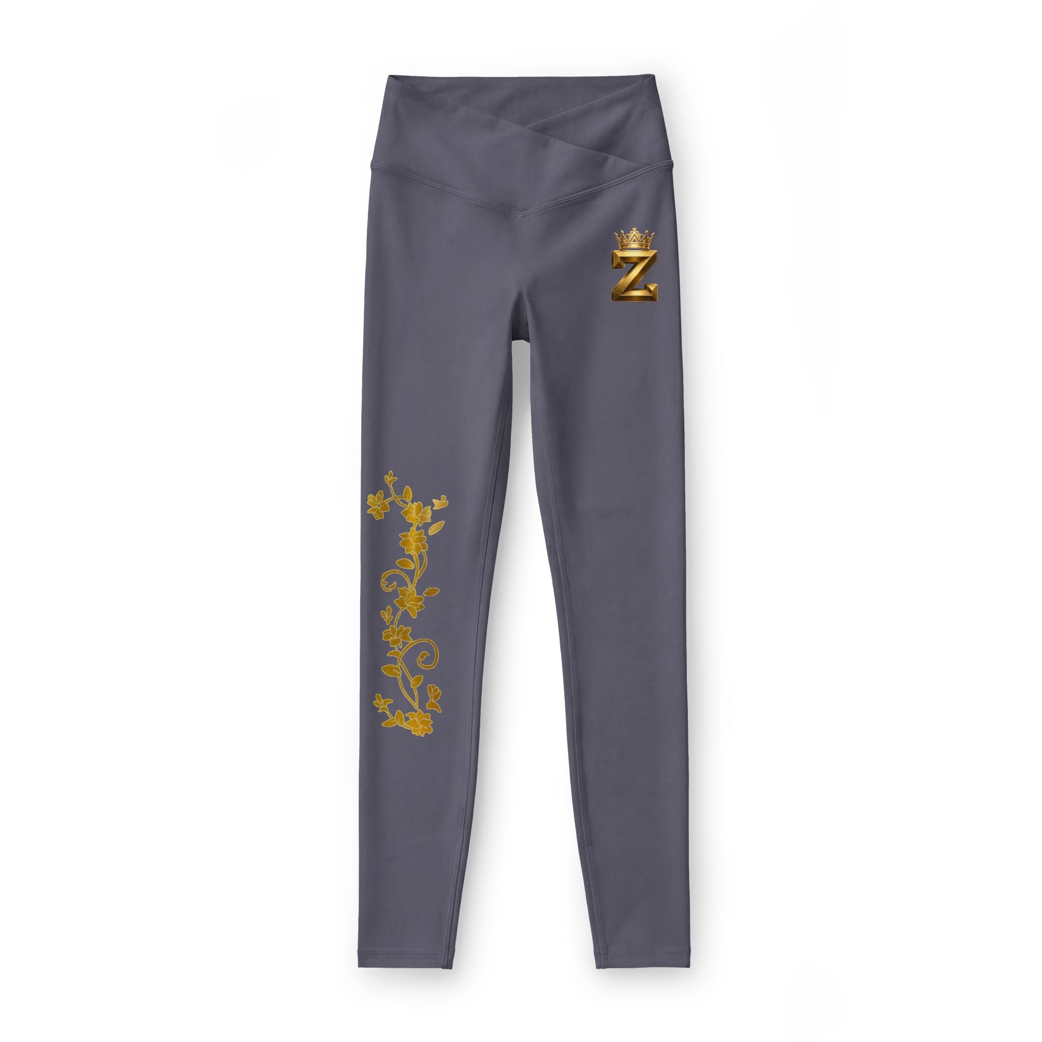 Leggings — Black Luxe High-Waist Leggings with Gold Embroidered Bee