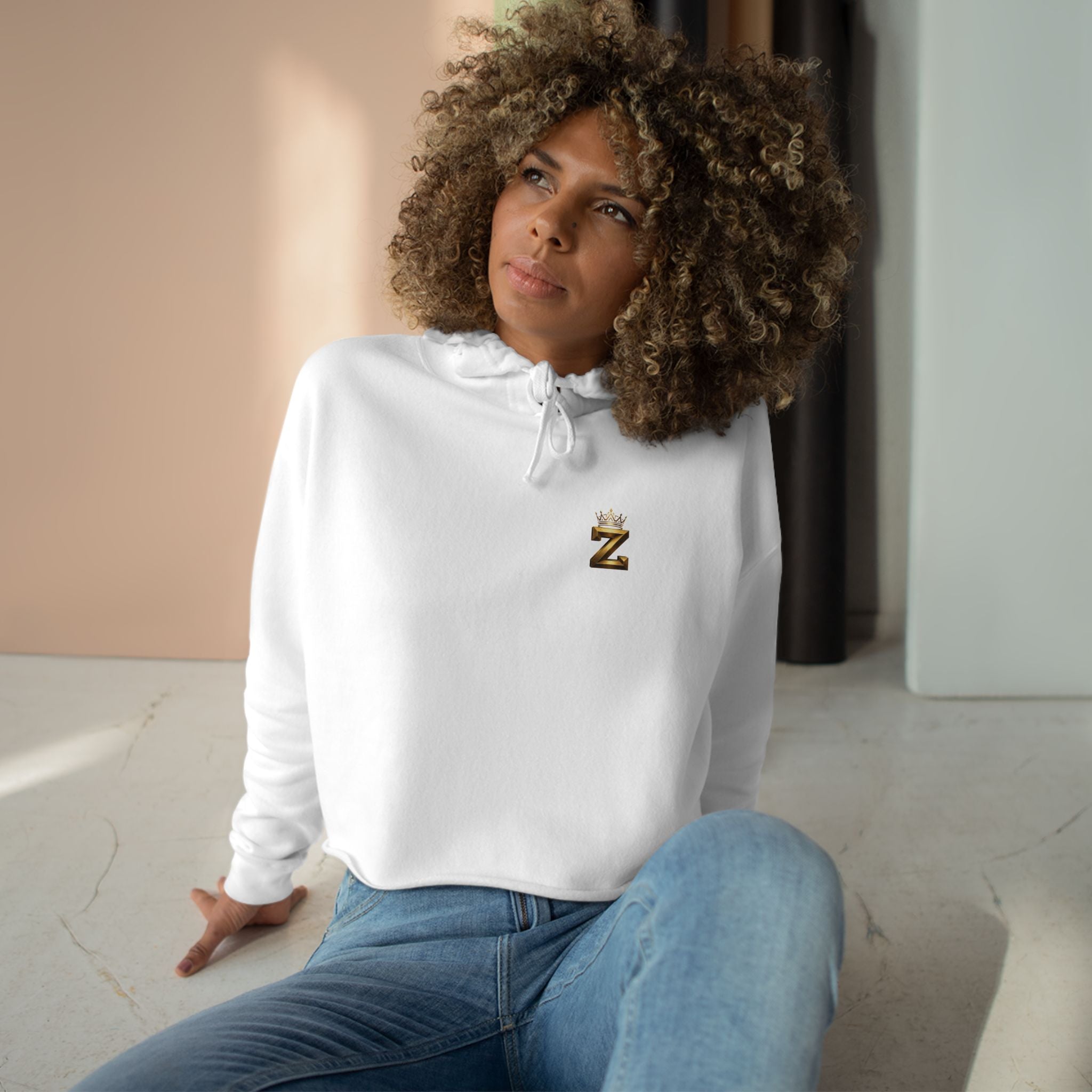 Cropped Hoodie — Gold Crown 'Z' Monogram Crop Hoodie