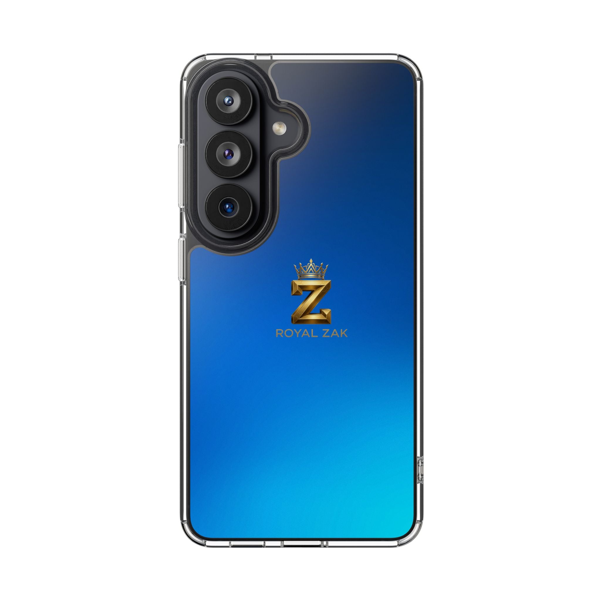 Clear Impact-Resistant Phone Case — Blue Gradient with Gold “Royal Zak” Crown Logo