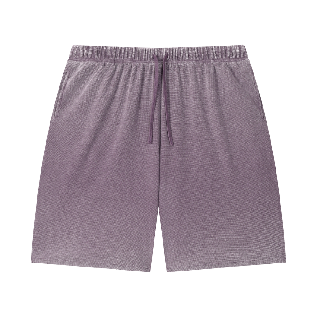 Unisex Vintage Wash Sunfade Waffle Raw Hem Shorts