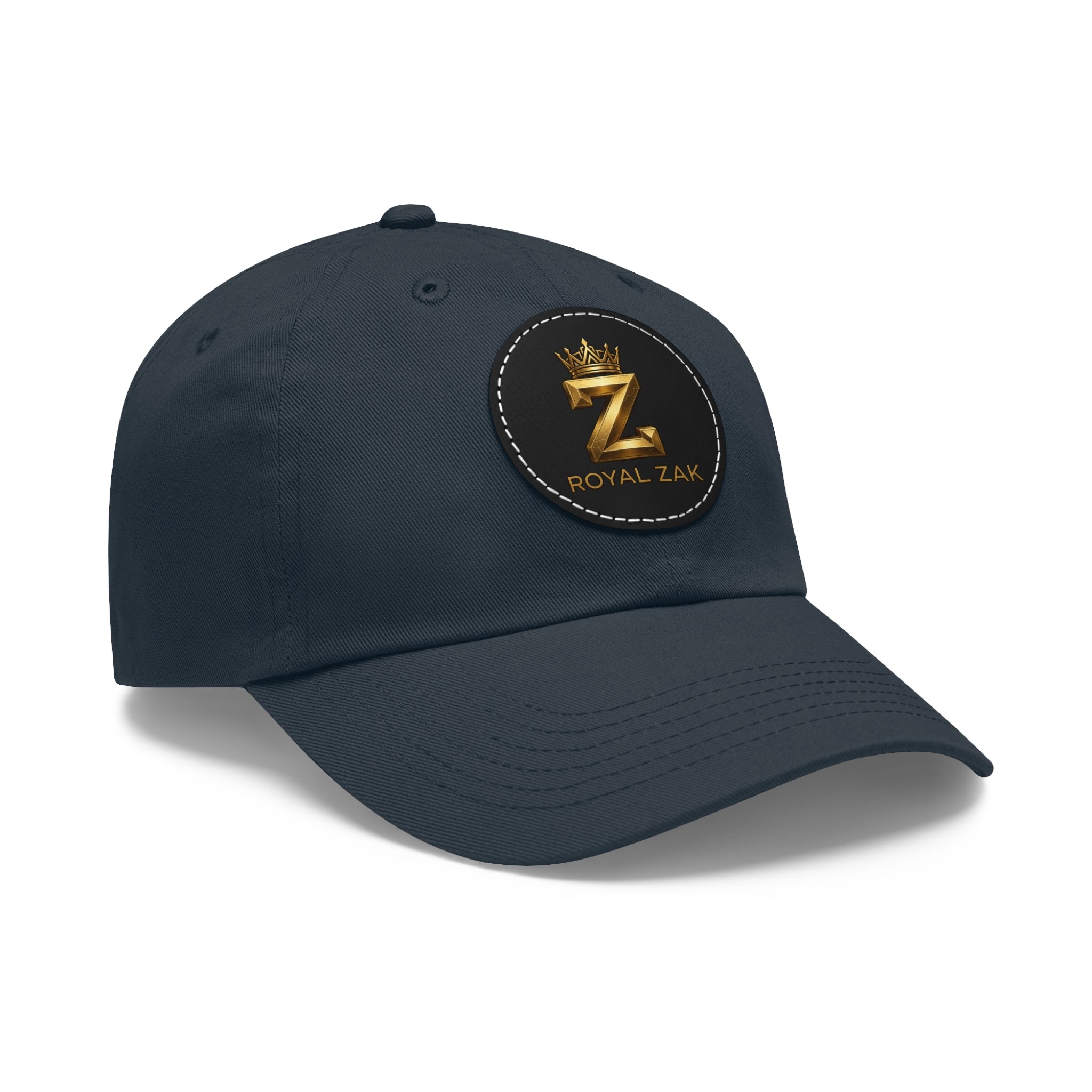 Round Leather Patch Dad Hat — Gold 'Royal Zak' Crown Emblem
