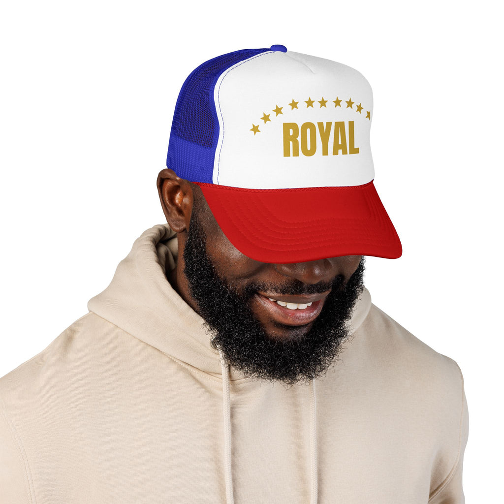 Trucker Hat — "ROYAL" Gold Stars Foam Mesh Cap