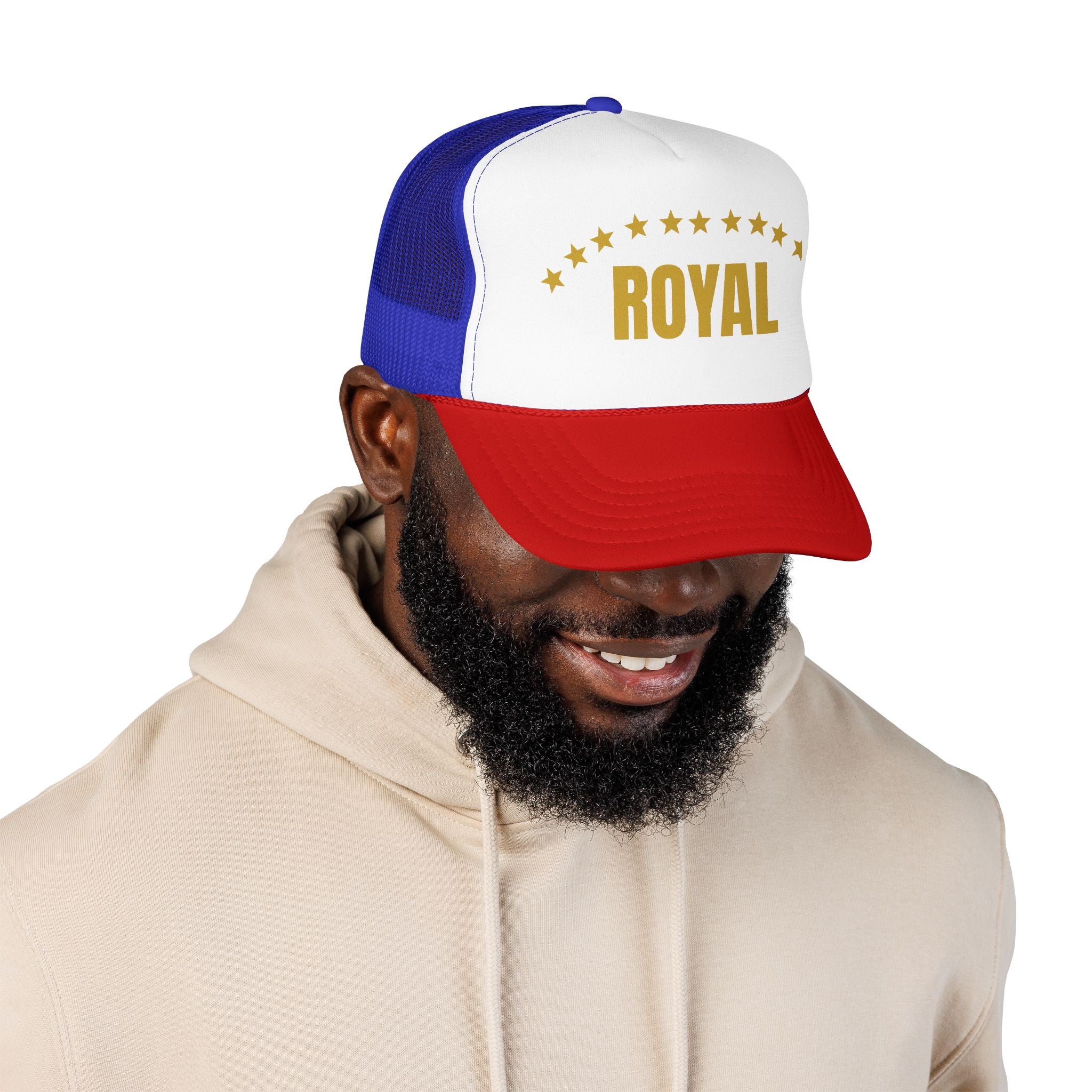 Trucker Hat — "ROYAL" Gold Stars Foam Mesh Cap
