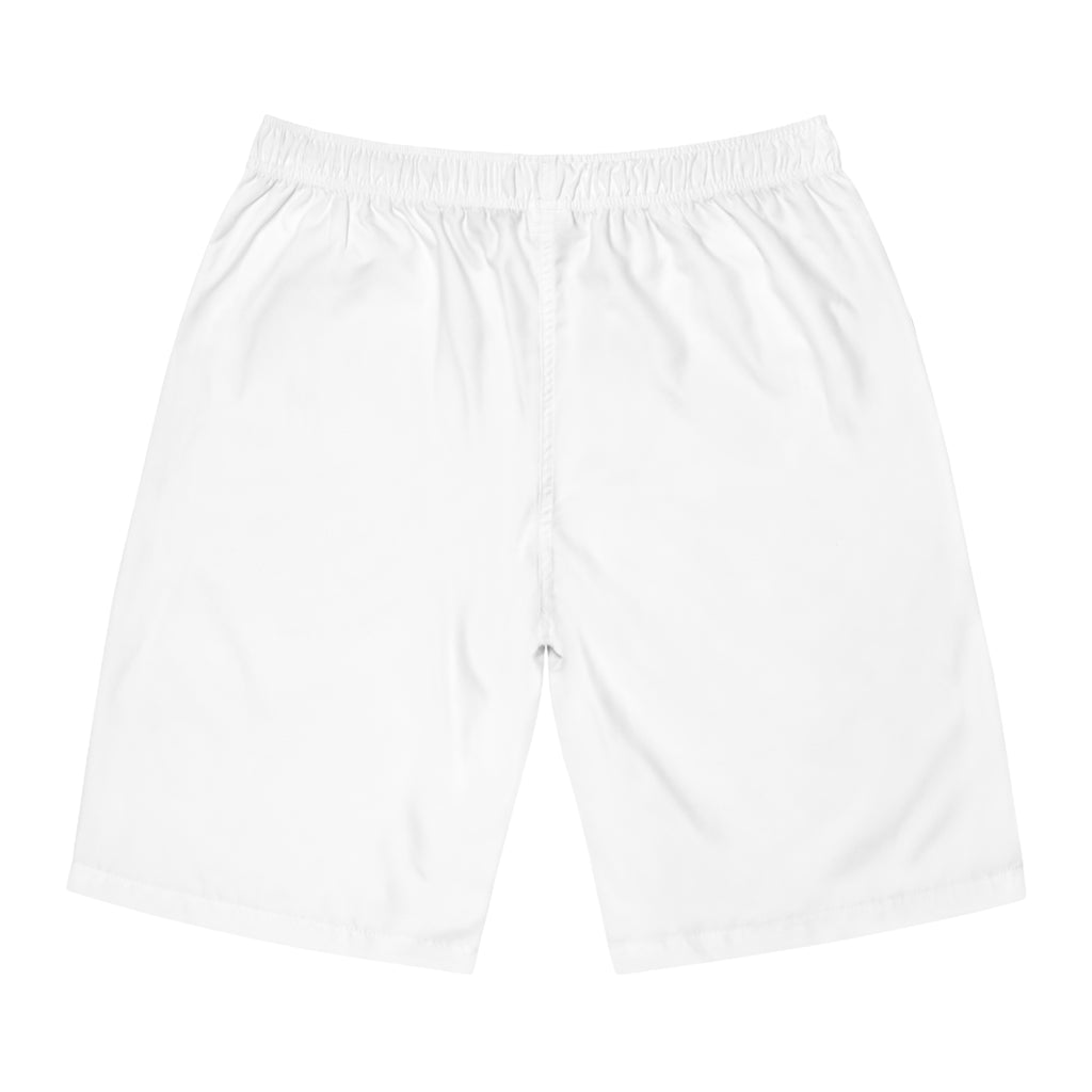 Royal Zaa White Board Shorts — Gold Crown Z Logo Swim Trunks