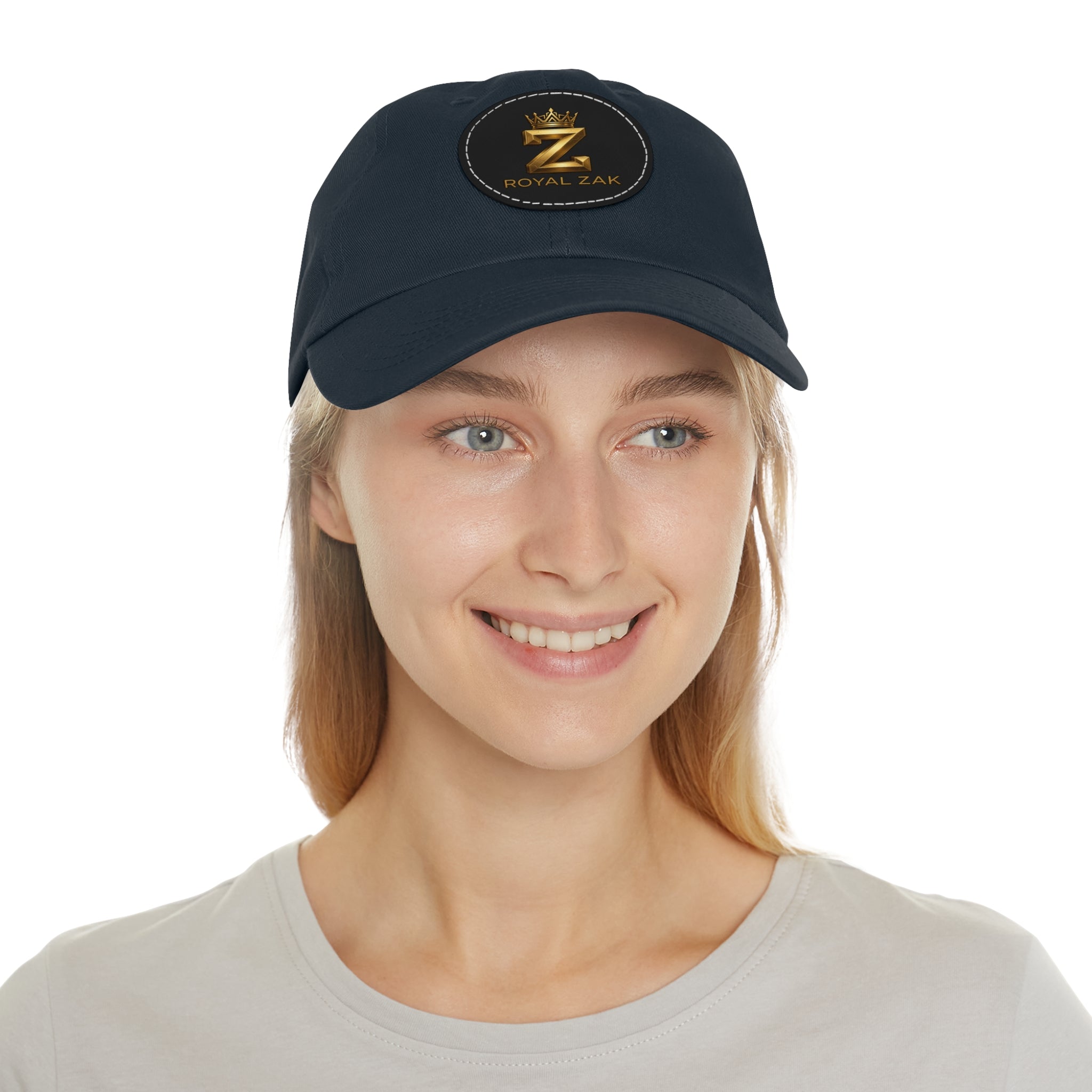 Round Leather Patch Dad Hat — Gold 'Royal Zak' Crown Emblem