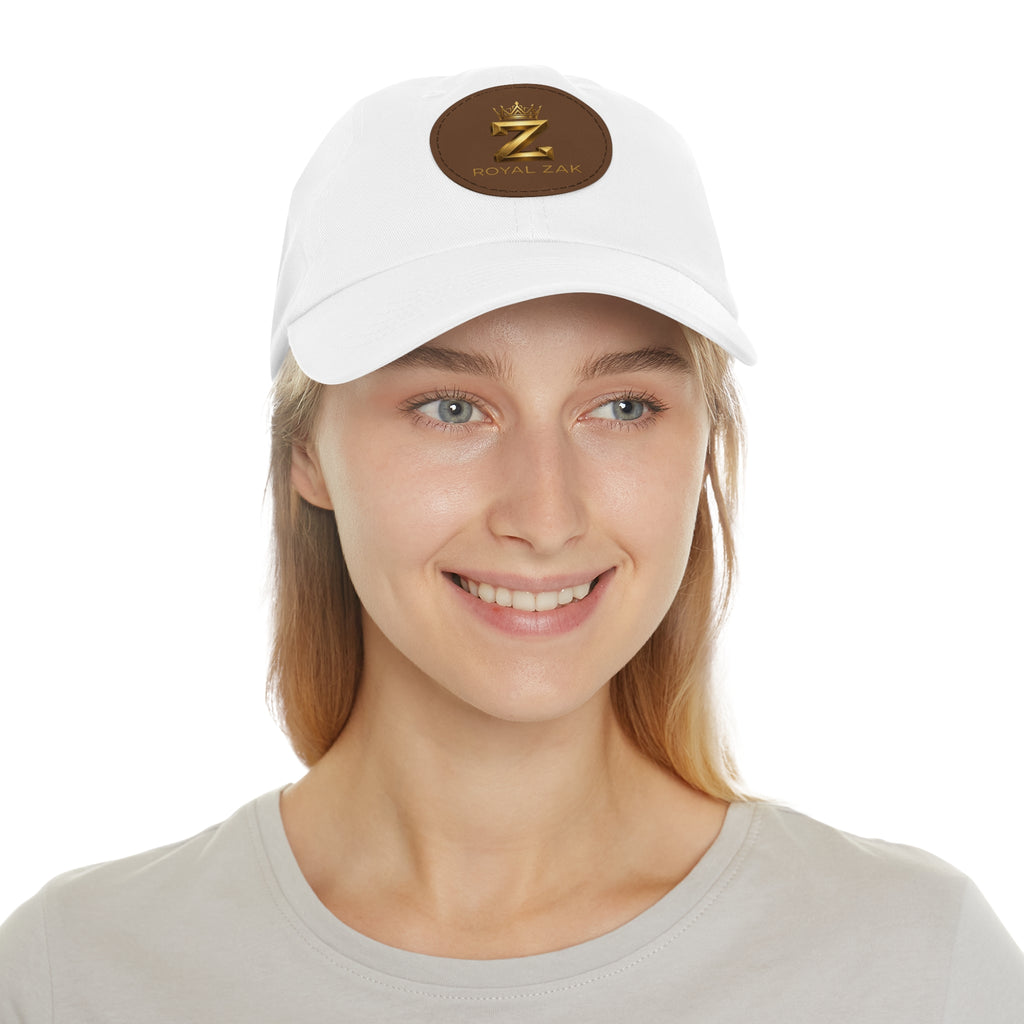 Round Leather Patch Dad Hat — Gold 'Royal Zak' Crown Emblem