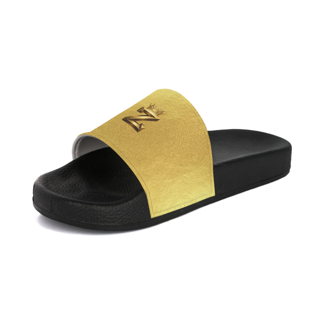 Gold Monogram Slide Sandals — Women’s Casual Pool & Beach Slides