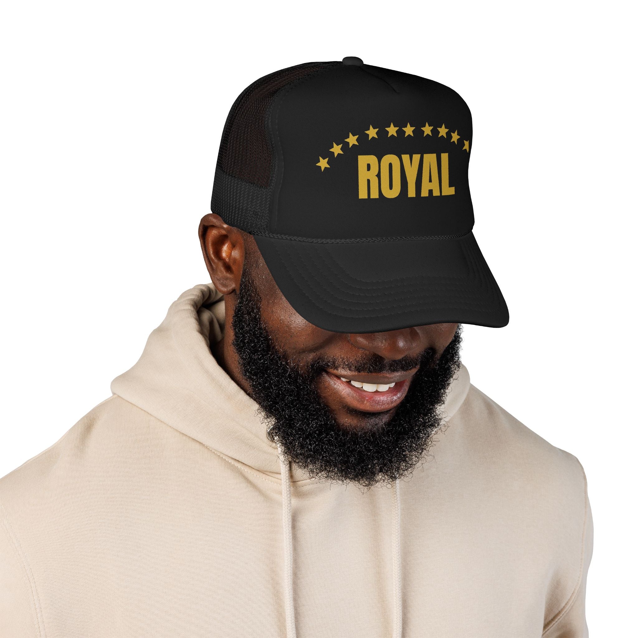 Trucker Hat — "ROYAL" Gold Stars Foam Mesh Cap