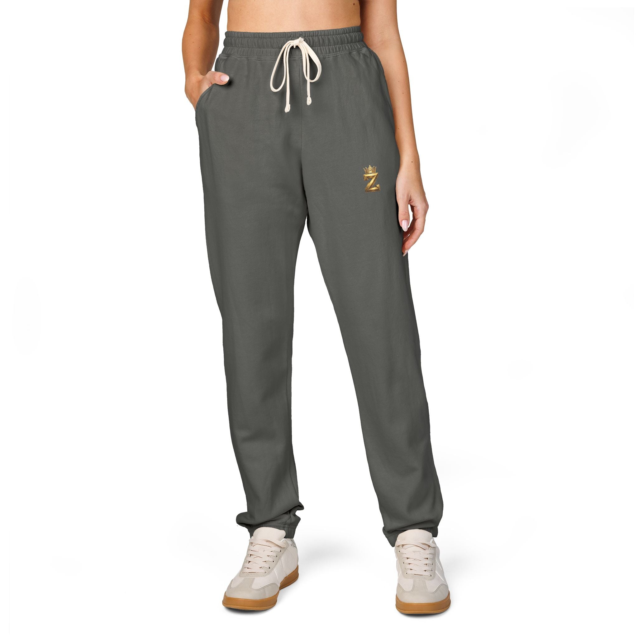 Embroidered Cozy Joggers — Small Gold Anchor Detail