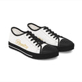 Women's Low Top Sneakers — White Canvas Casual Shoes with Gold "Royalty" & "Style" Script