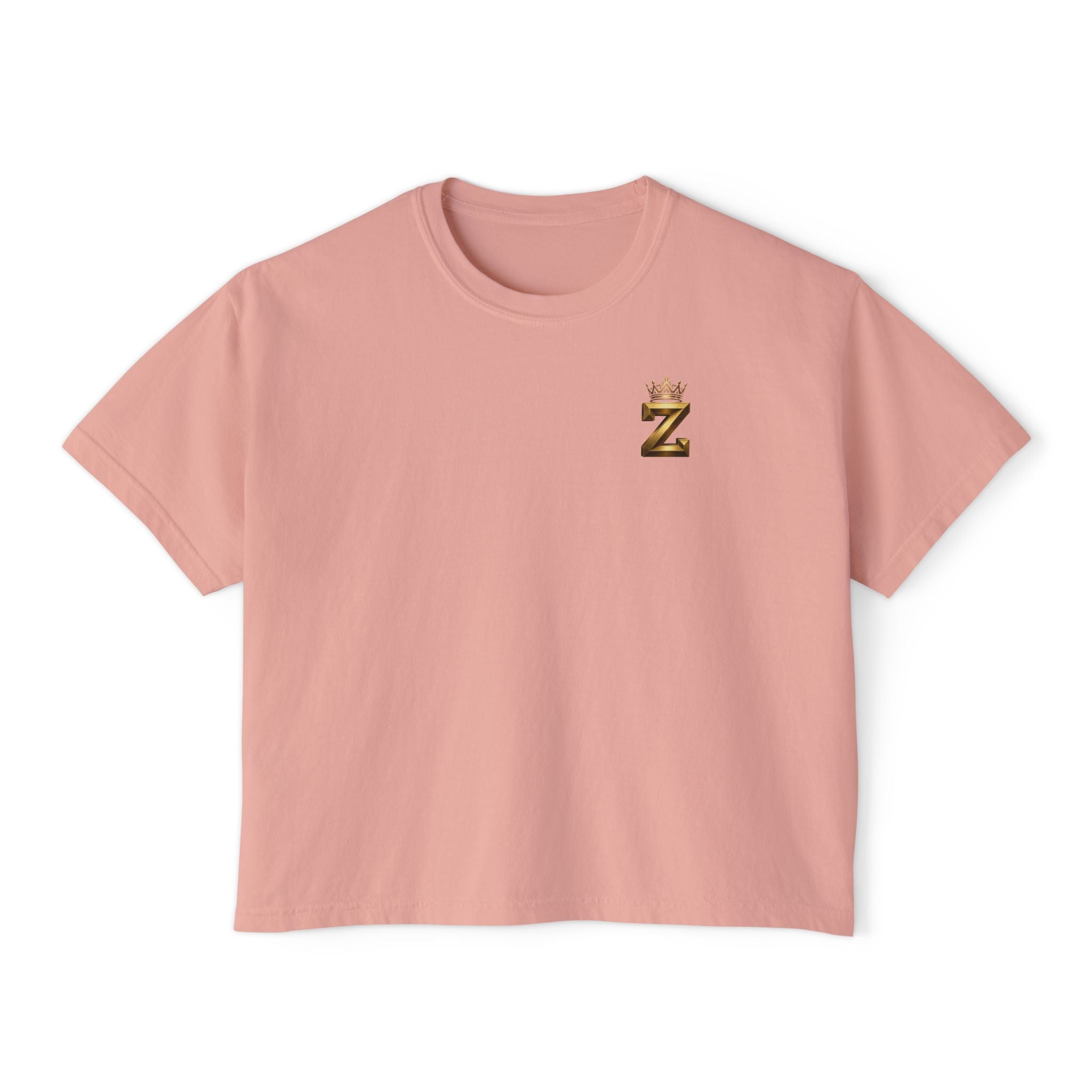 Crowned Z Women's Boxy Tee — Minimal Gold Initial Graphic
