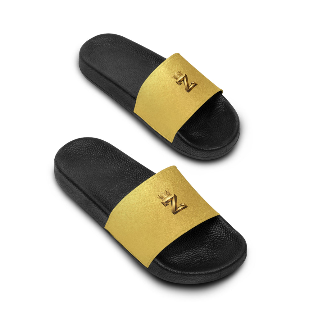 Gold Monogram Slide Sandals — Women’s Casual Pool & Beach Slides