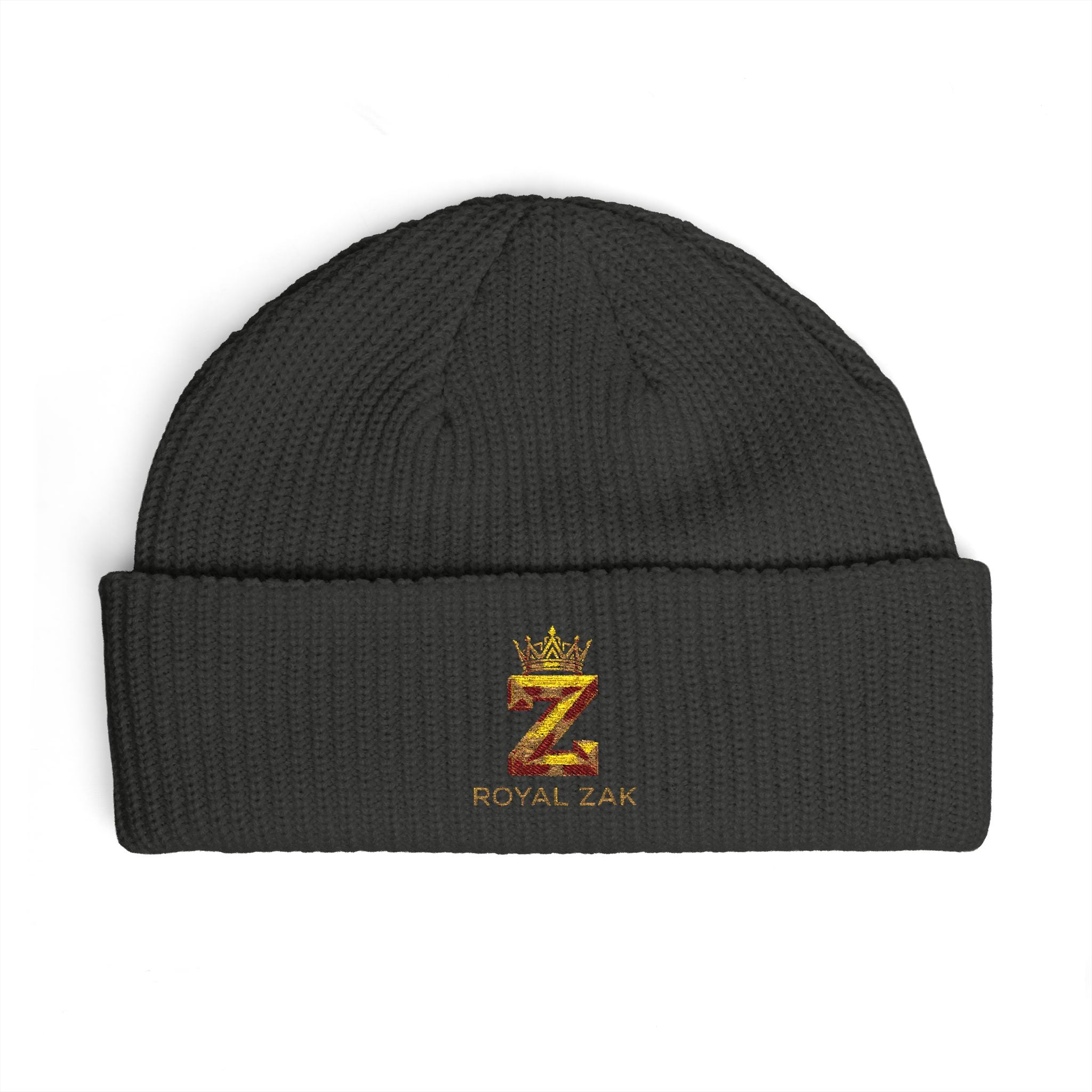 Cuff Beanie - 'Royal Zex' Embroidered Crown Knit Hat