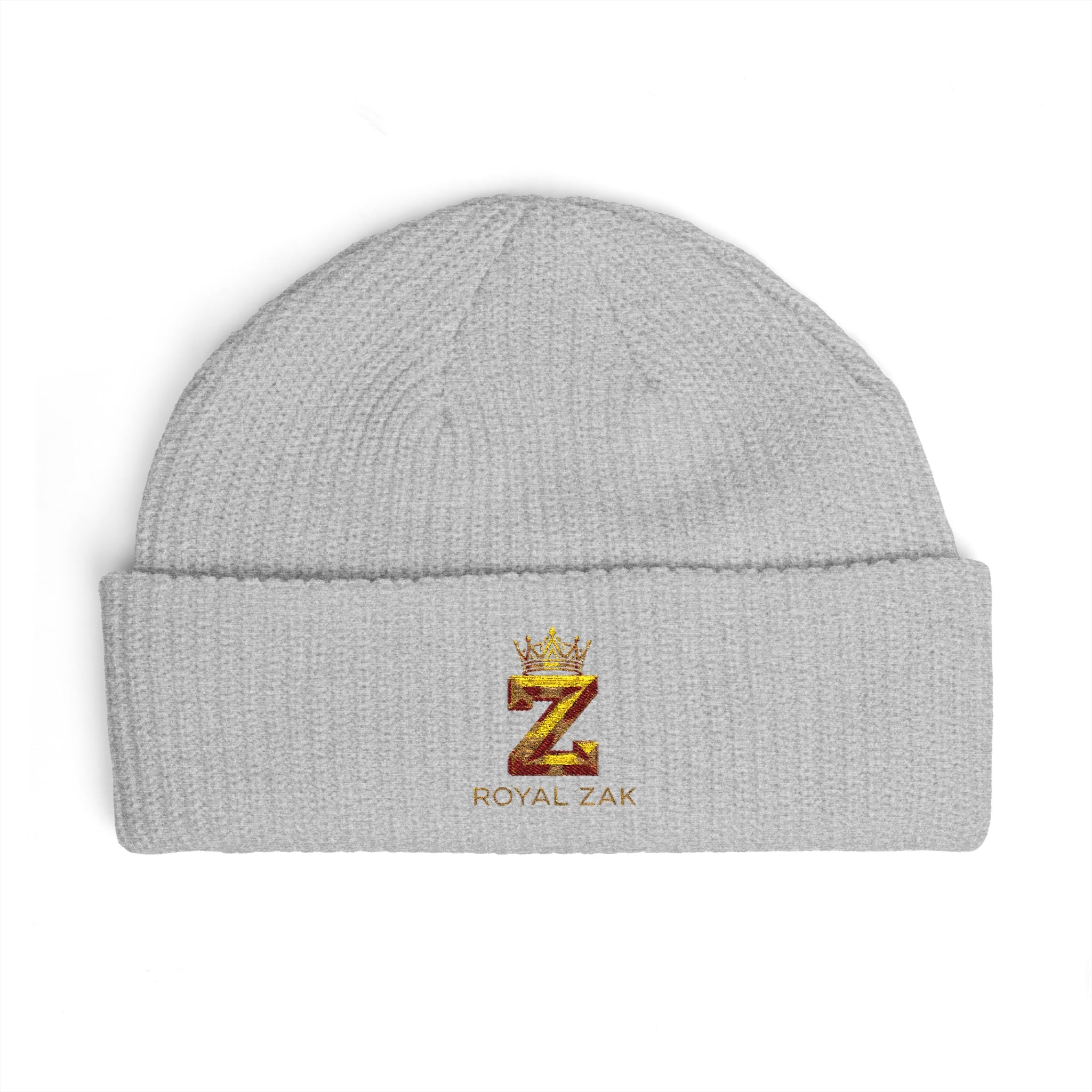 Cuff Beanie - 'Royal Zex' Embroidered Crown Knit Hat