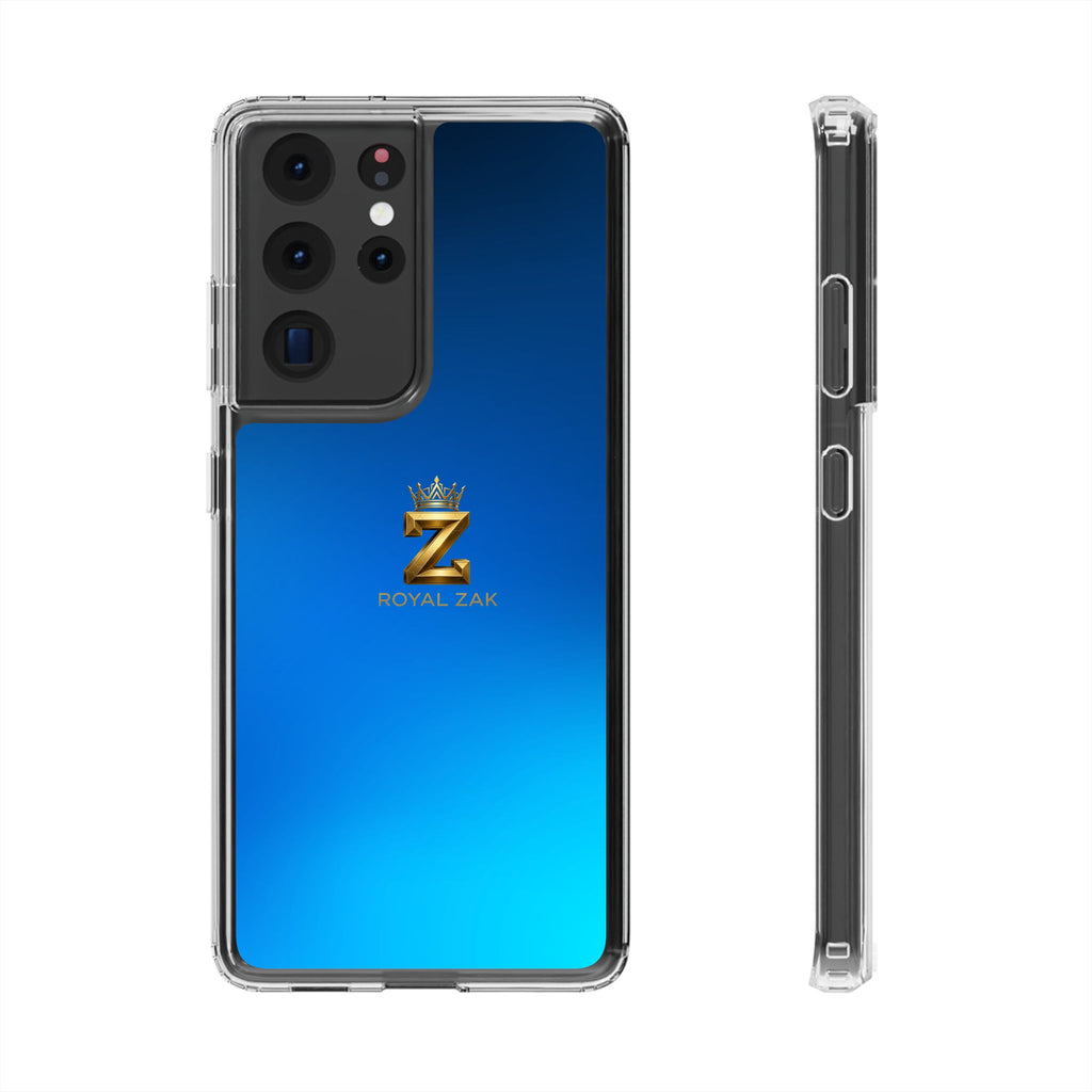 Clear Impact-Resistant Phone Case — Blue Gradient with Gold “Royal Zak” Crown Logo