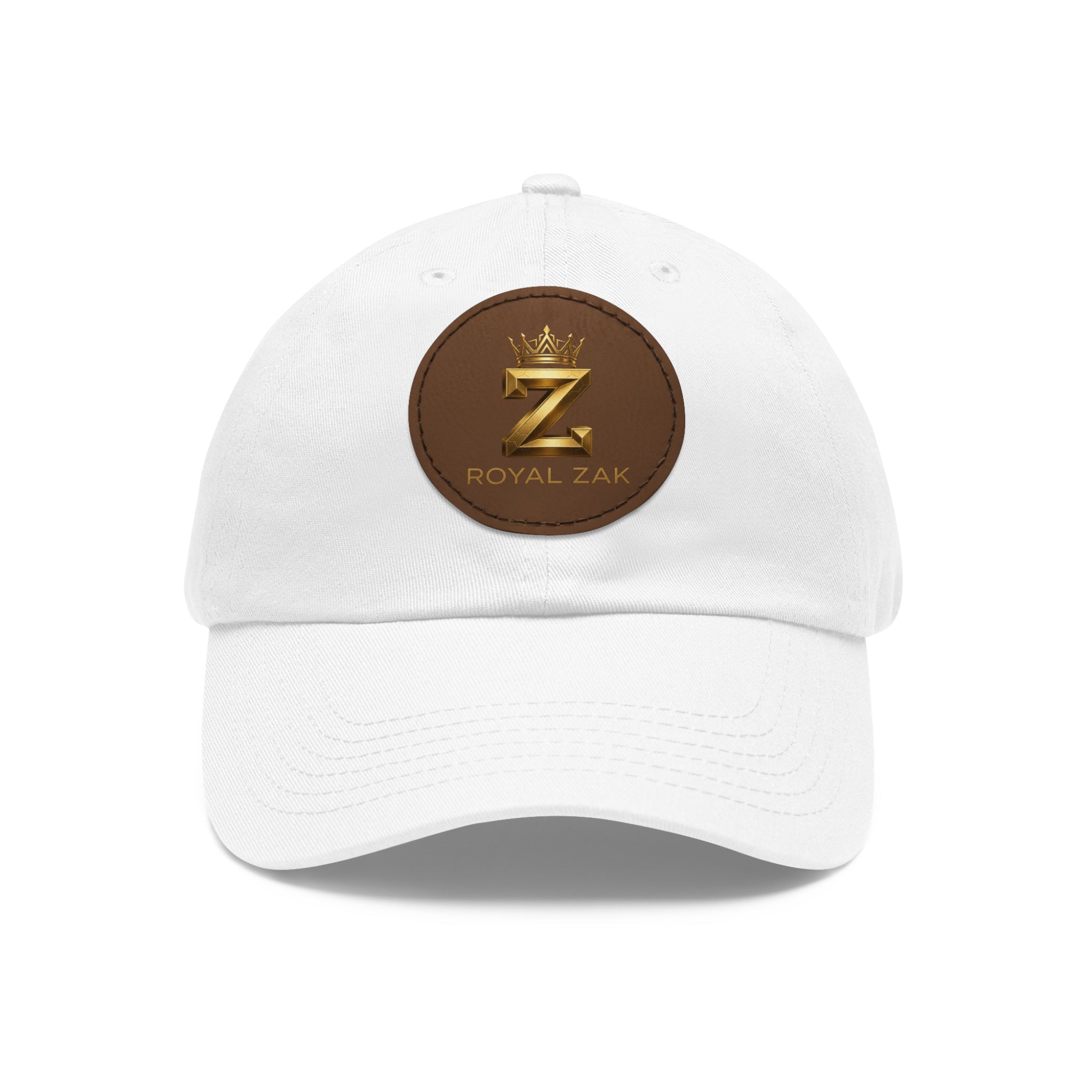 Round Leather Patch Dad Hat — Gold 'Royal Zak' Crown Emblem