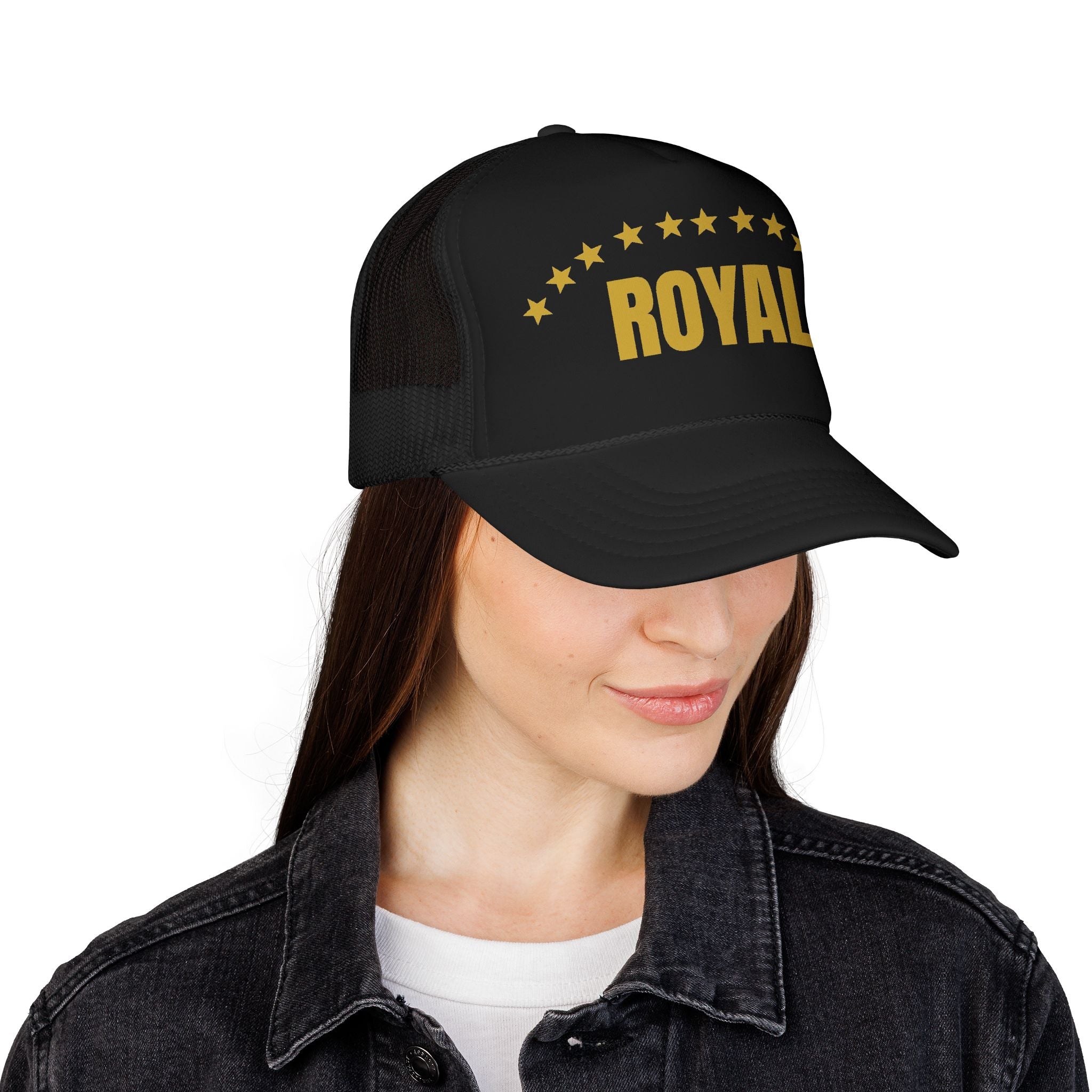 Trucker Hat — "ROYAL" Gold Stars Foam Mesh Cap
