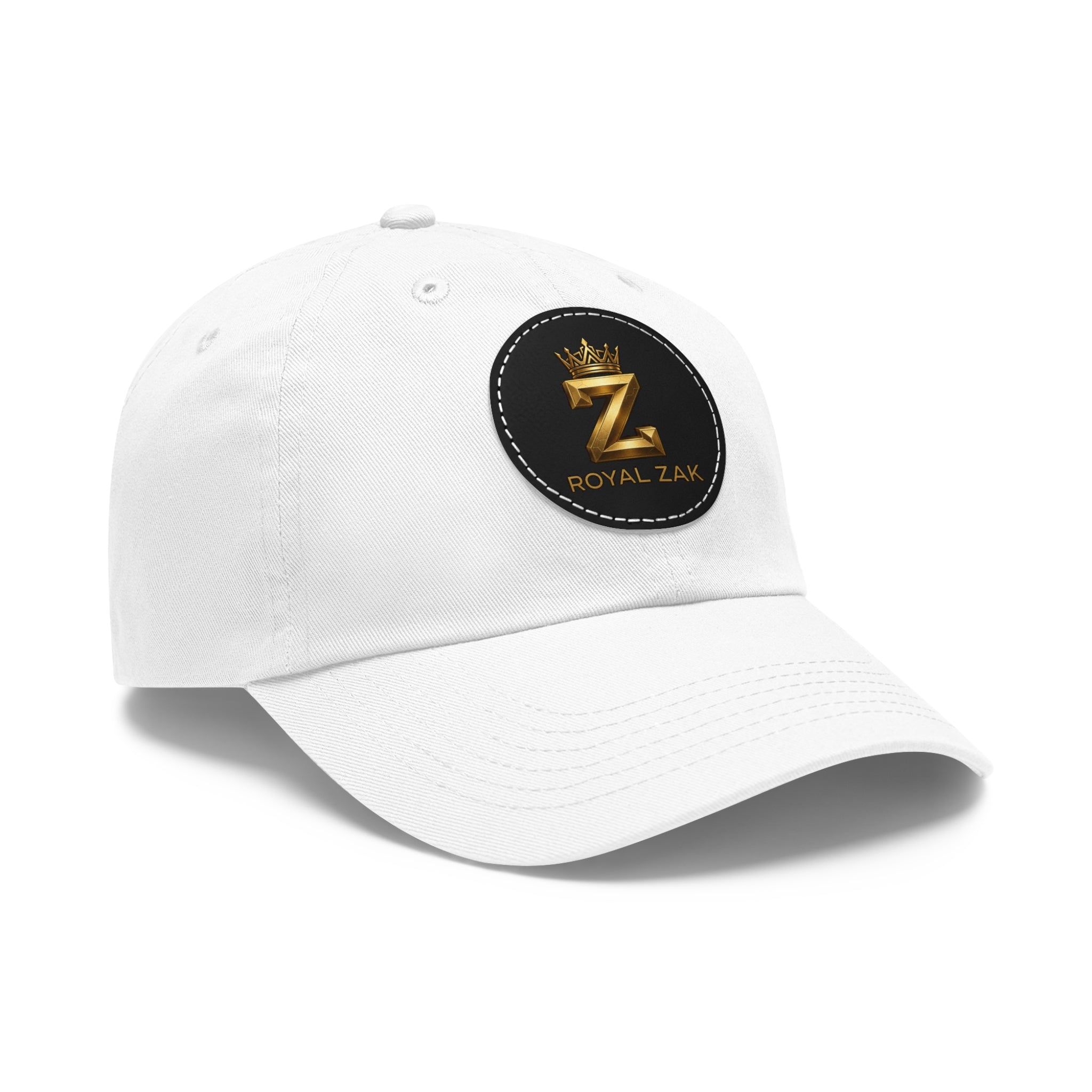 Round Leather Patch Dad Hat — Gold 'Royal Zak' Crown Emblem