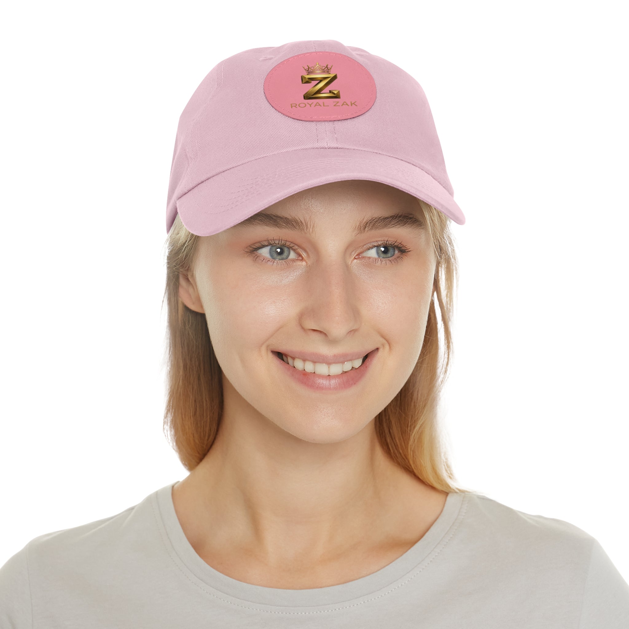 Round Leather Patch Dad Hat — Gold 'Royal Zak' Crown Emblem