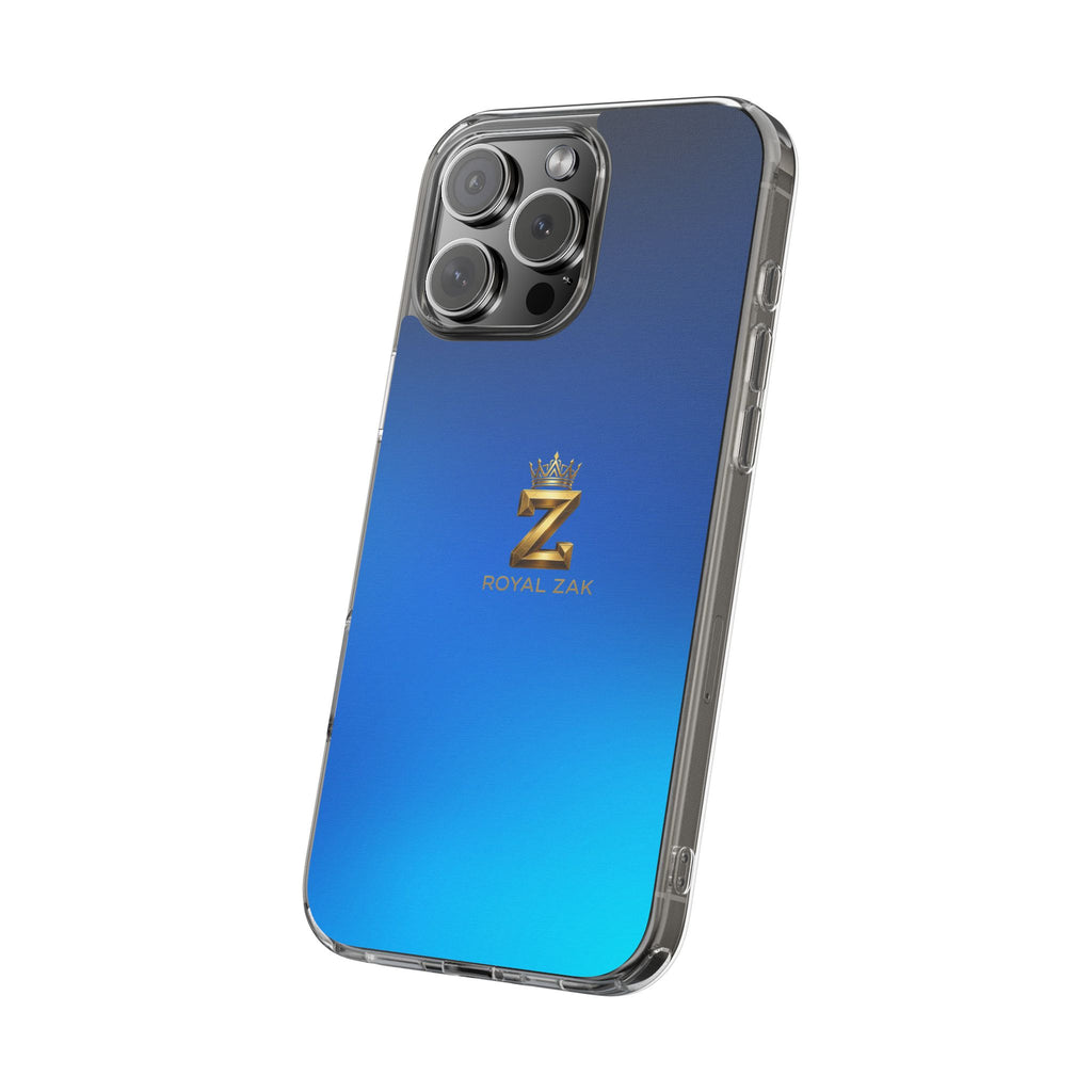 Clear Impact-Resistant Phone Case — Blue Gradient with Gold “Royal Zak” Crown Logo