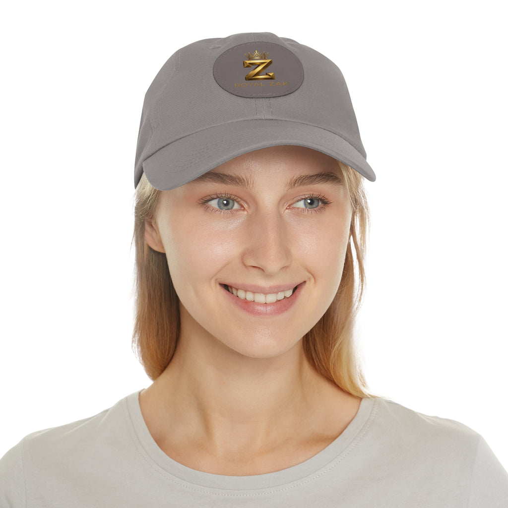 Round Leather Patch Dad Hat — Gold 'Royal Zak' Crown Emblem