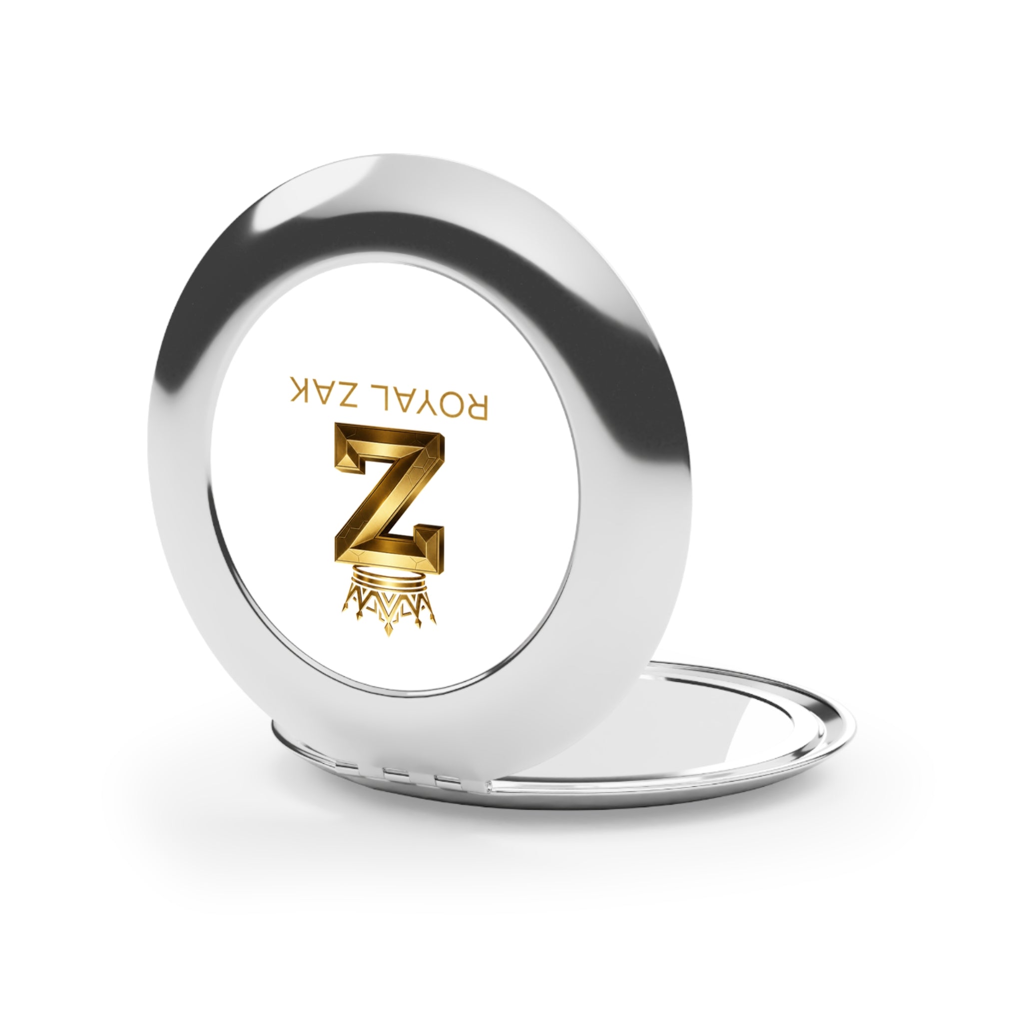 Compact Travel Mirror — Royal Zak Gold Crown Monogram Pocket Mirror