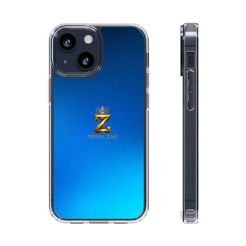 Clear Impact-Resistant Phone Case — Blue Gradient with Gold “Royal Zak” Crown Logo
