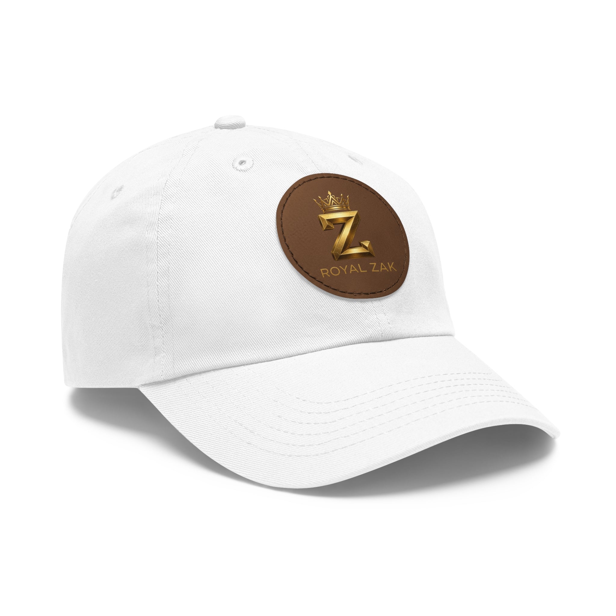 Round Leather Patch Dad Hat — Gold 'Royal Zak' Crown Emblem