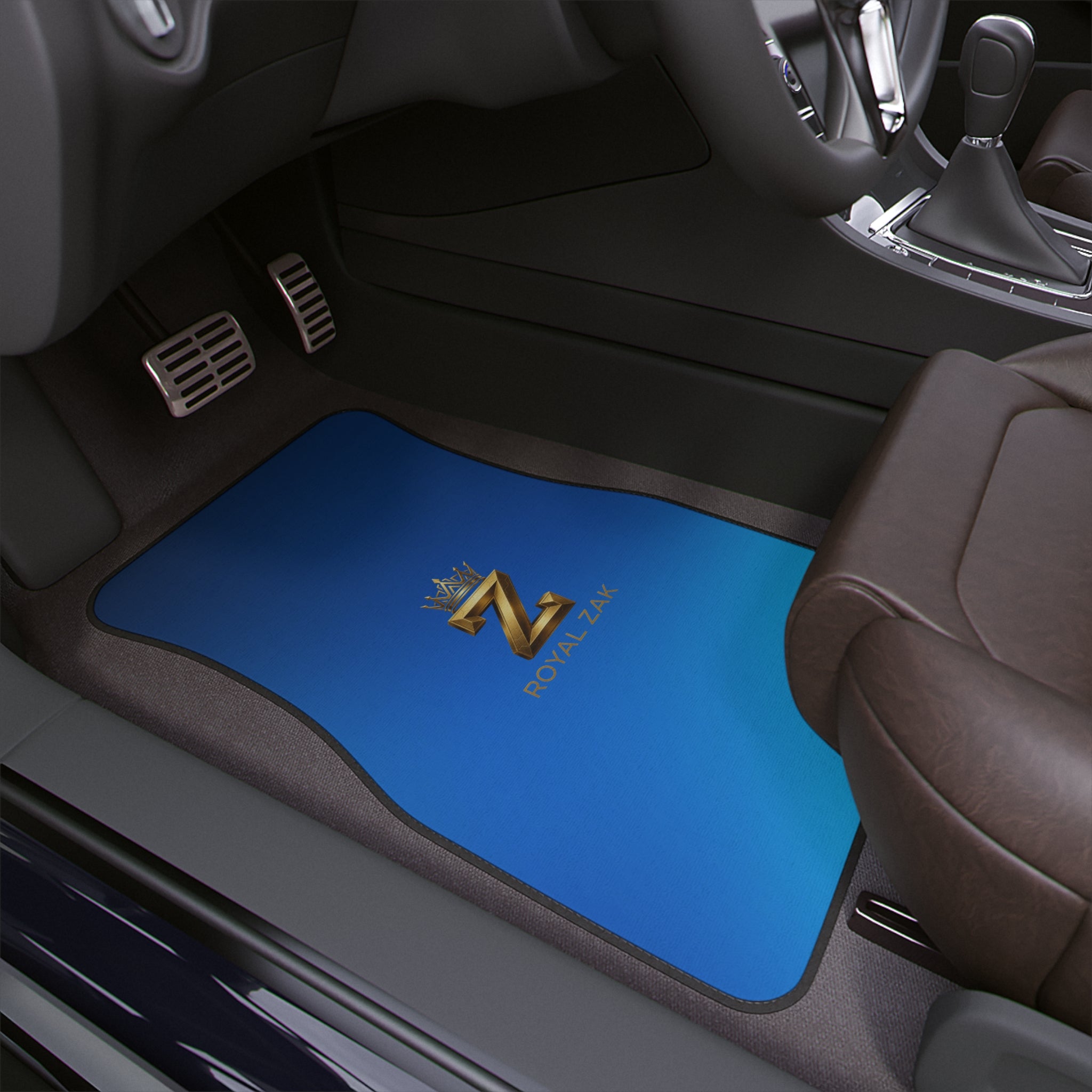 Royal Zak Blue Gradient Car Floor Mat — Single Piece with Gold Crown Z Logo